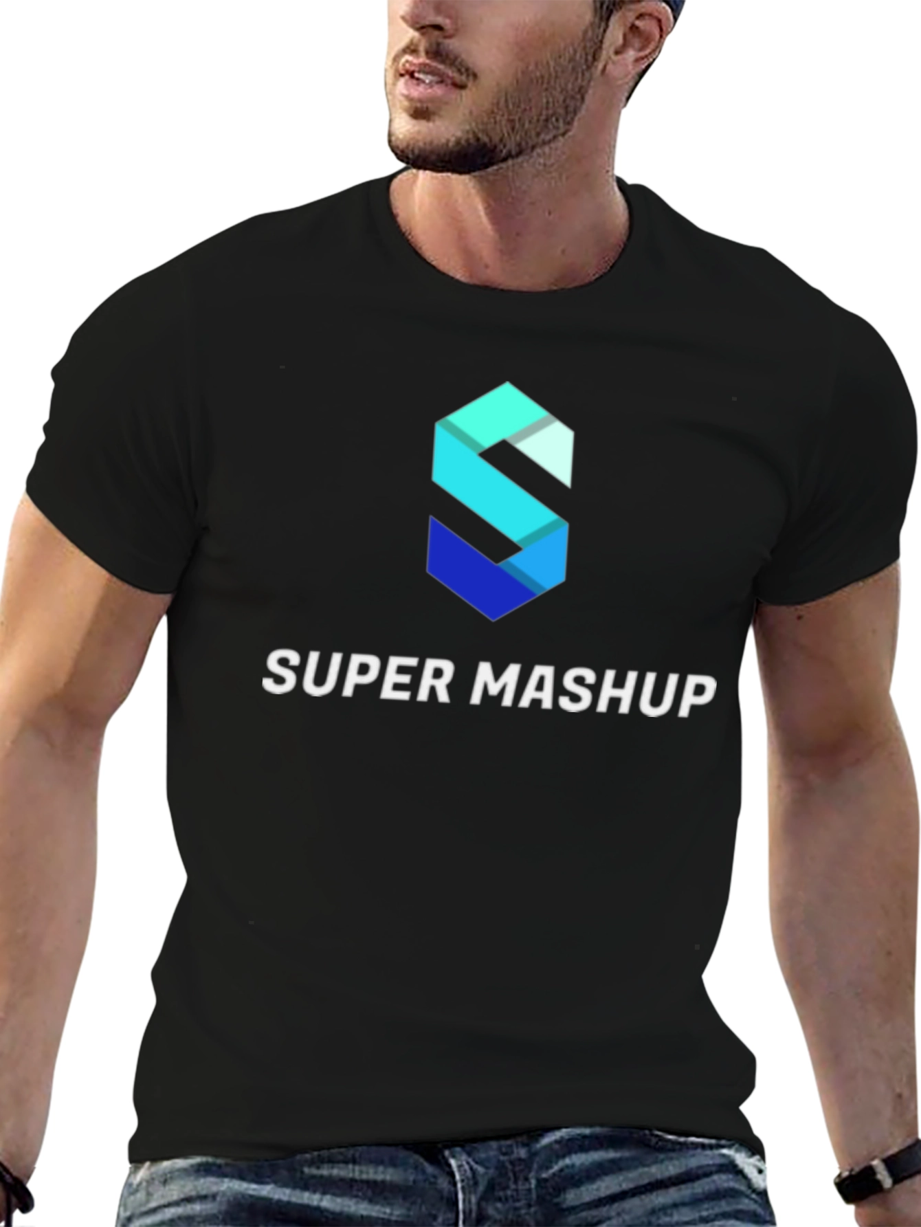 Camiseta Negra Super Mashup Algodón Diseño Moderno