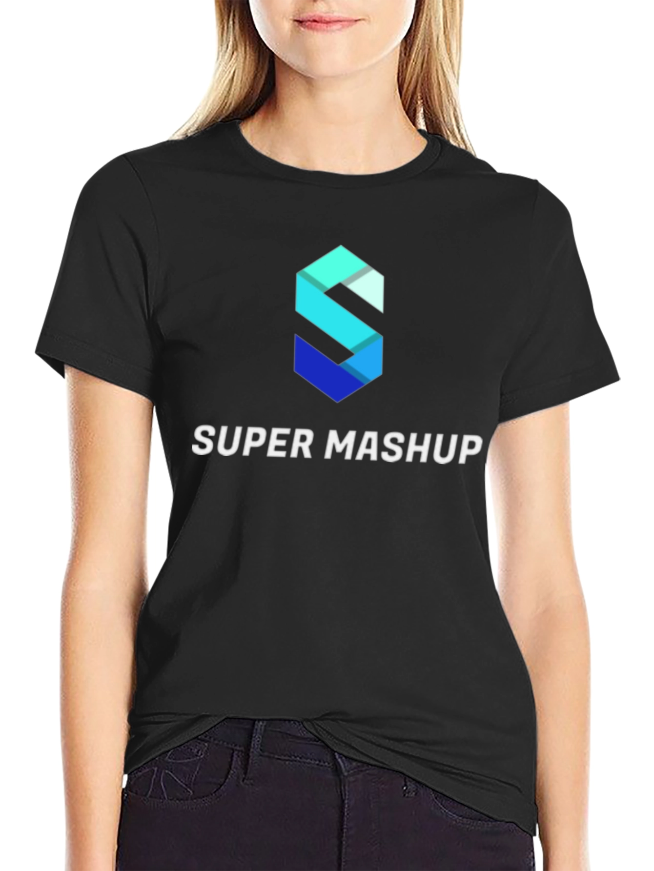 Camiseta Negra Super Mashup Algodón Diseño Moderno