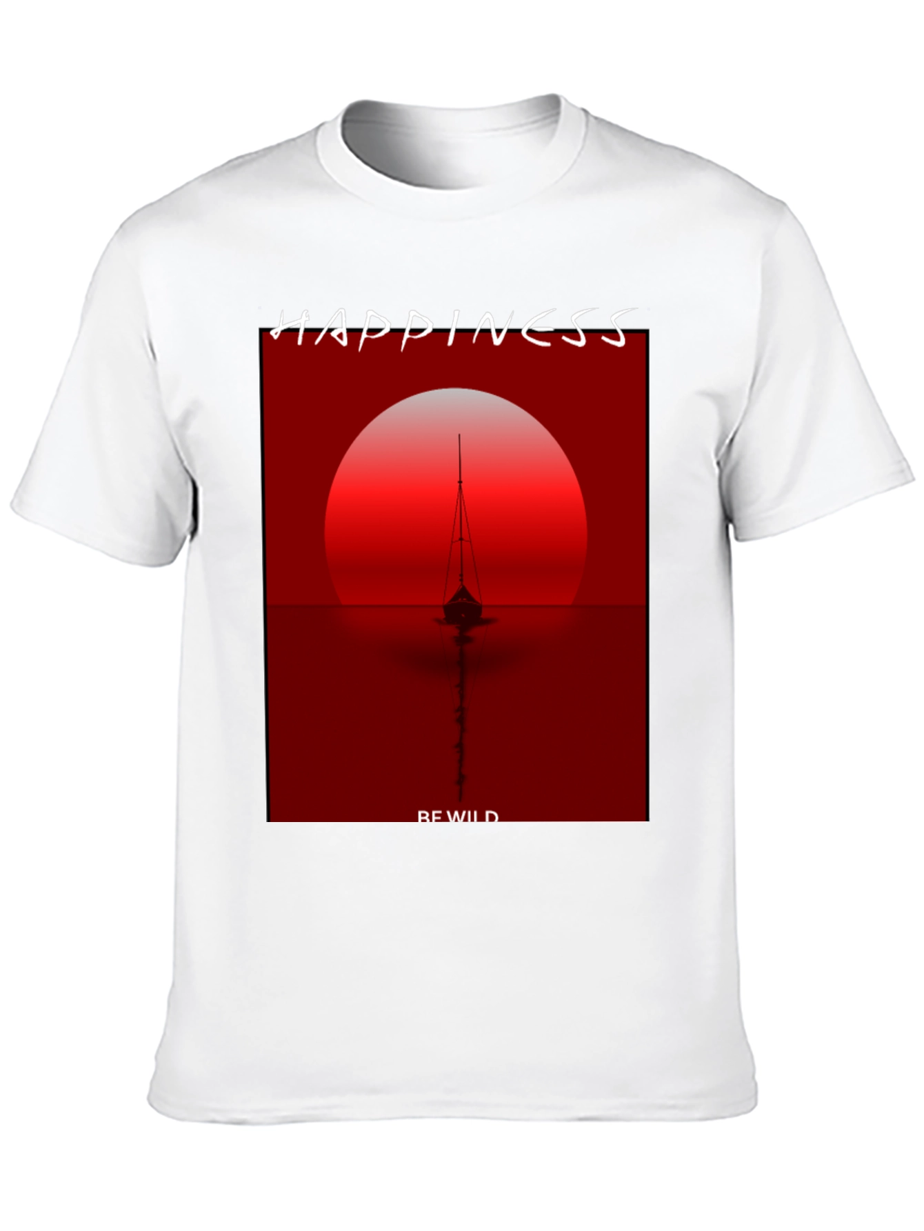 Camiseta Negra con Diseño de Atardecer y Barco