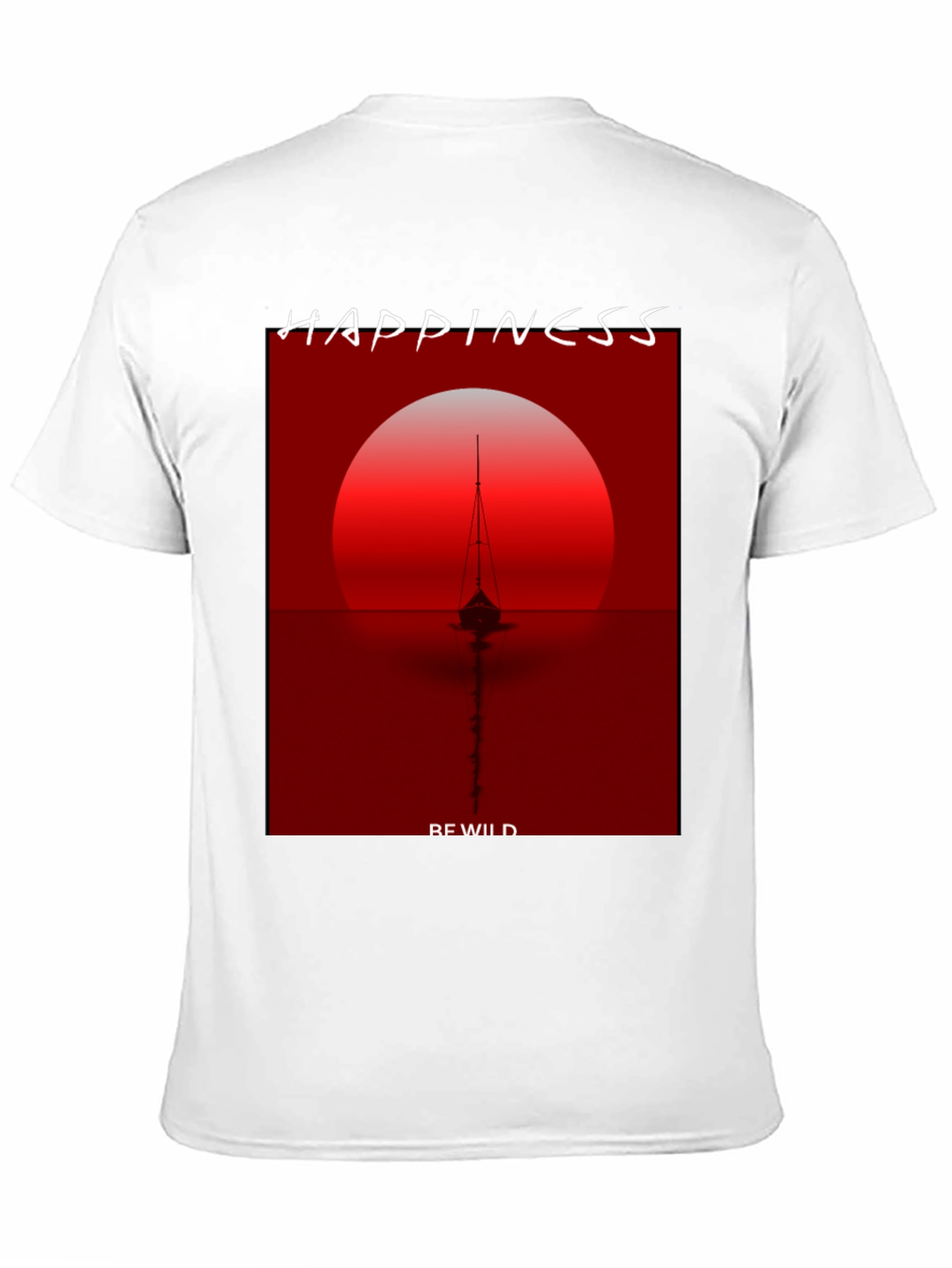 Camiseta Negra con Diseño de Atardecer y Barco