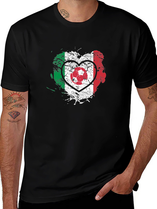 Camiseta Negra con Diseño de Corazón Futbolero Italiano