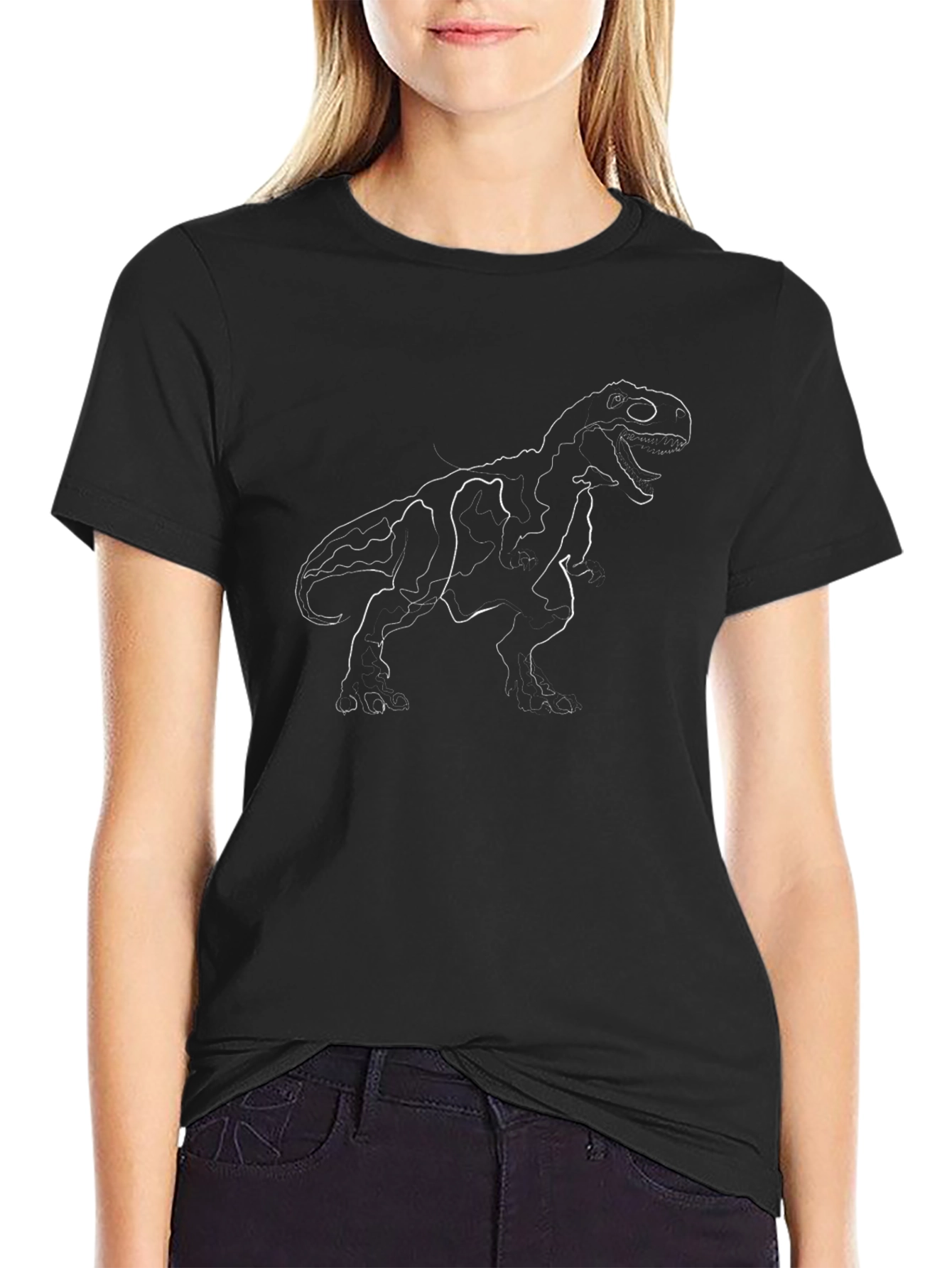Camiseta Negra con Diseño de Dinosaurio T-Rex