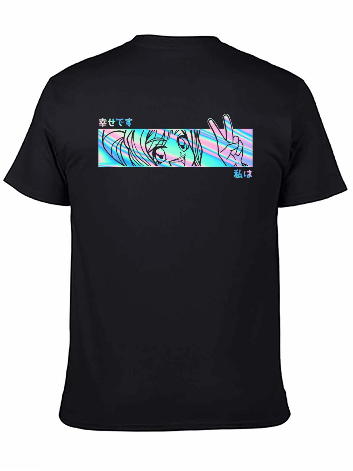 Camiseta Negra con Diseño Anime Holográfico