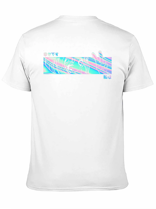 Camiseta Negra con Diseño Anime Holográfico