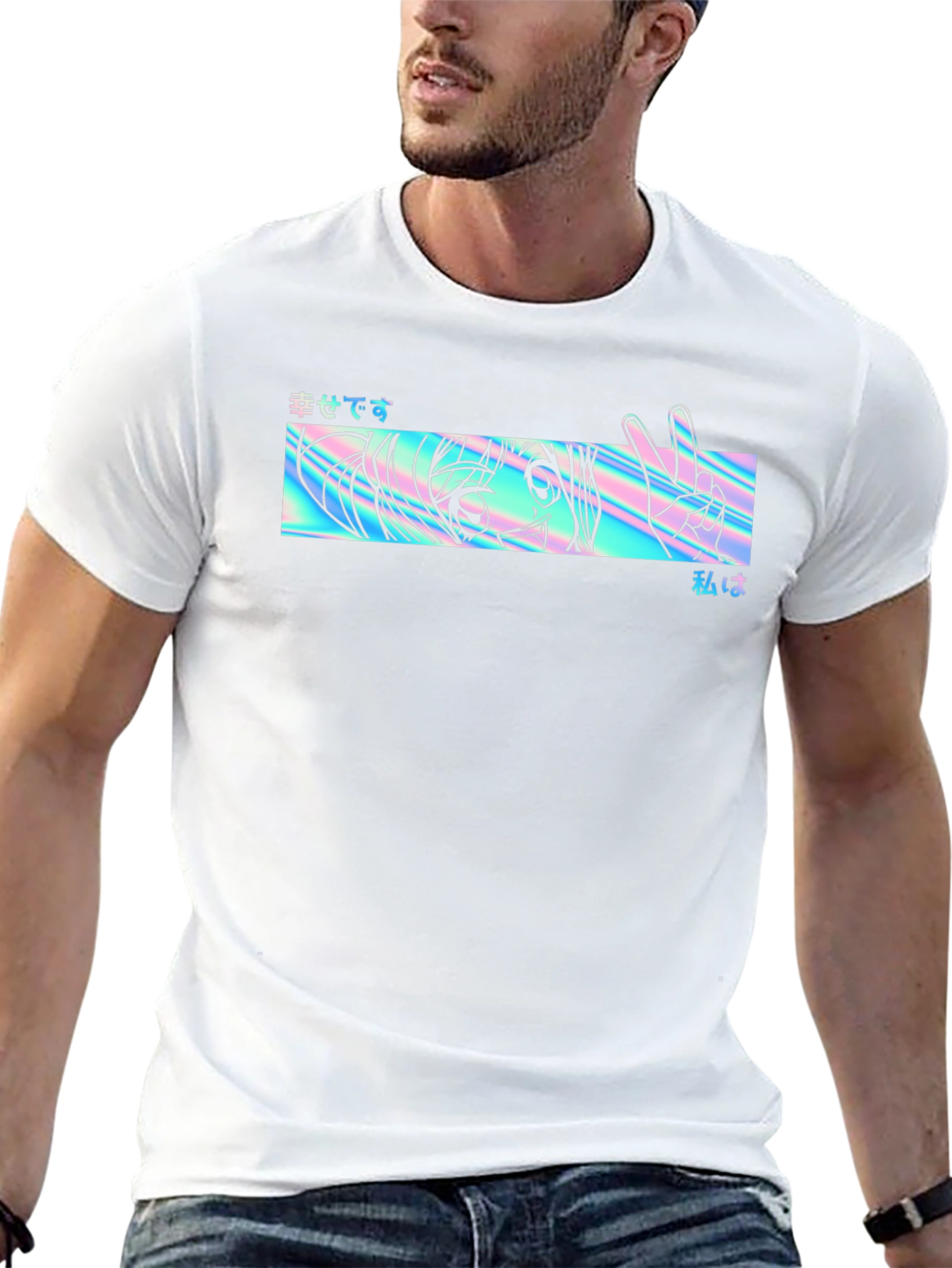 Camiseta Negra con Diseño Anime Holográfico