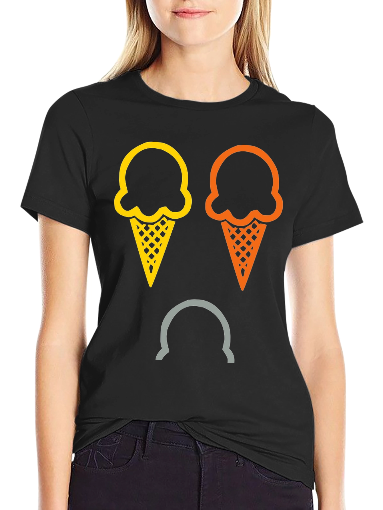 Camiseta Negra con Diseño de Helados Tristes