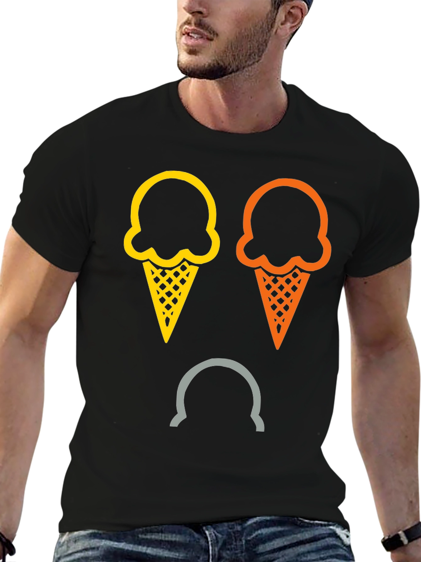 Camiseta Negra con Diseño de Helados Tristes