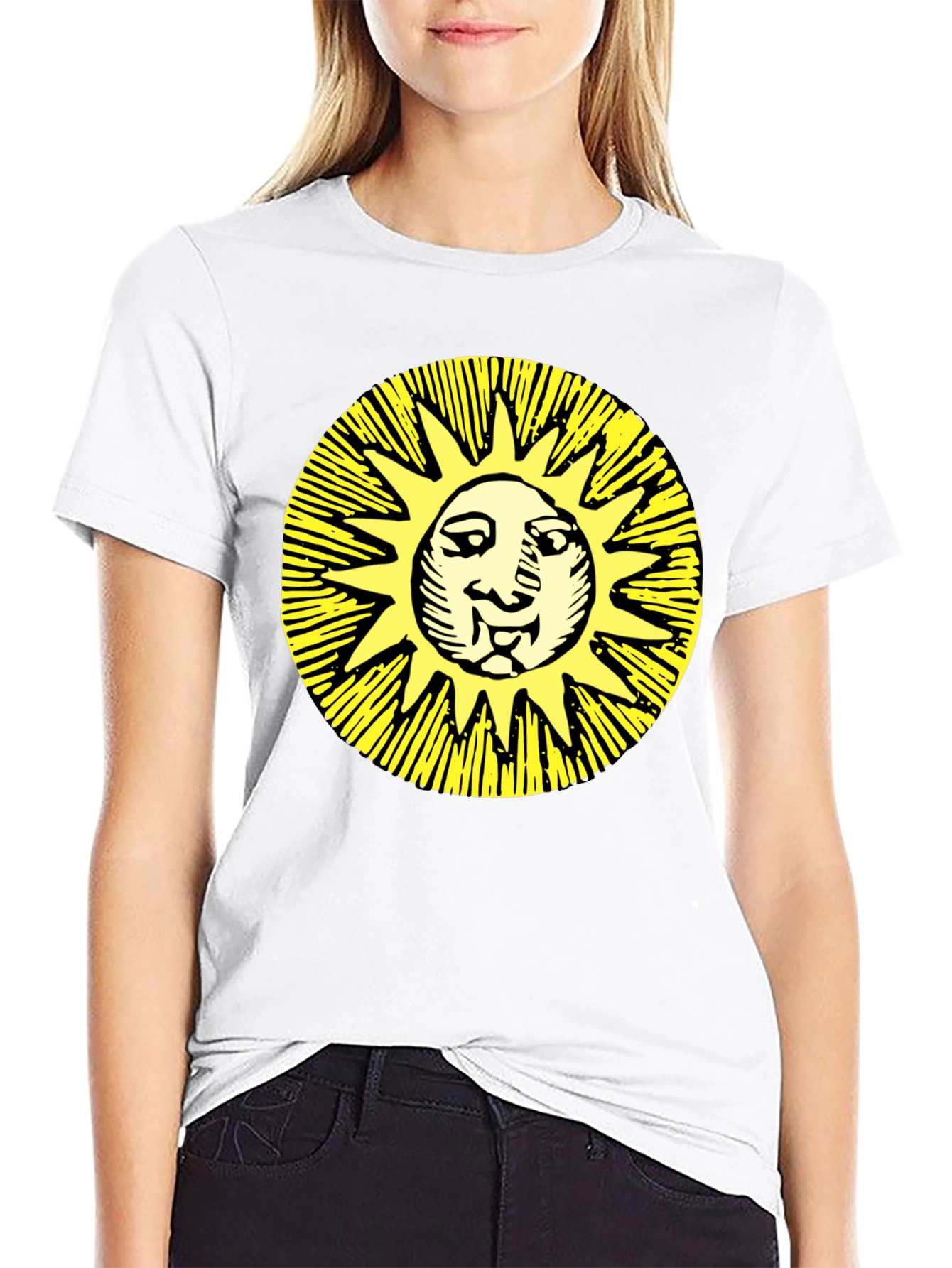 Camiseta Negra con Sol Amarillo Estampado