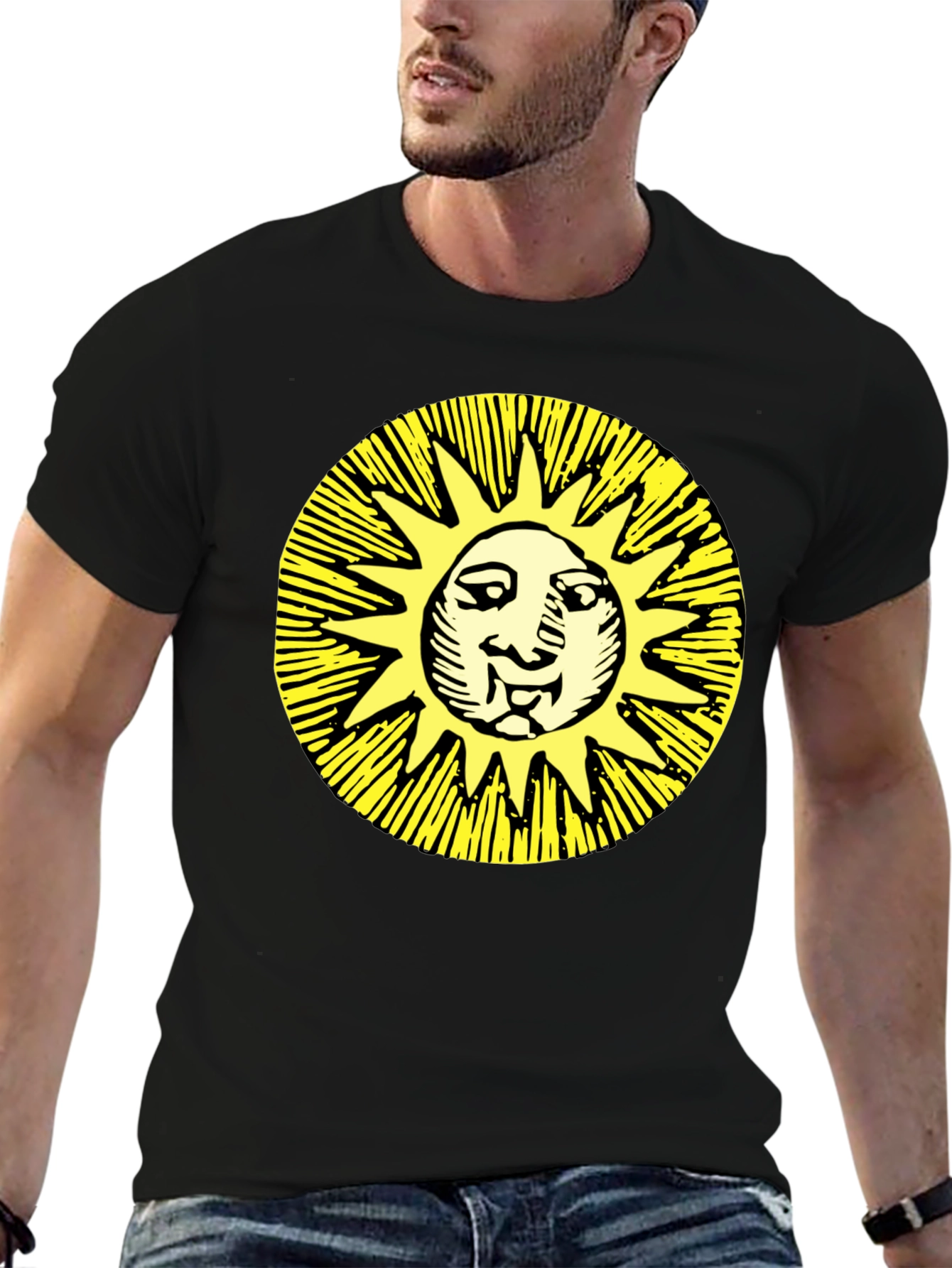 Camiseta Negra con Sol Amarillo Estampado
