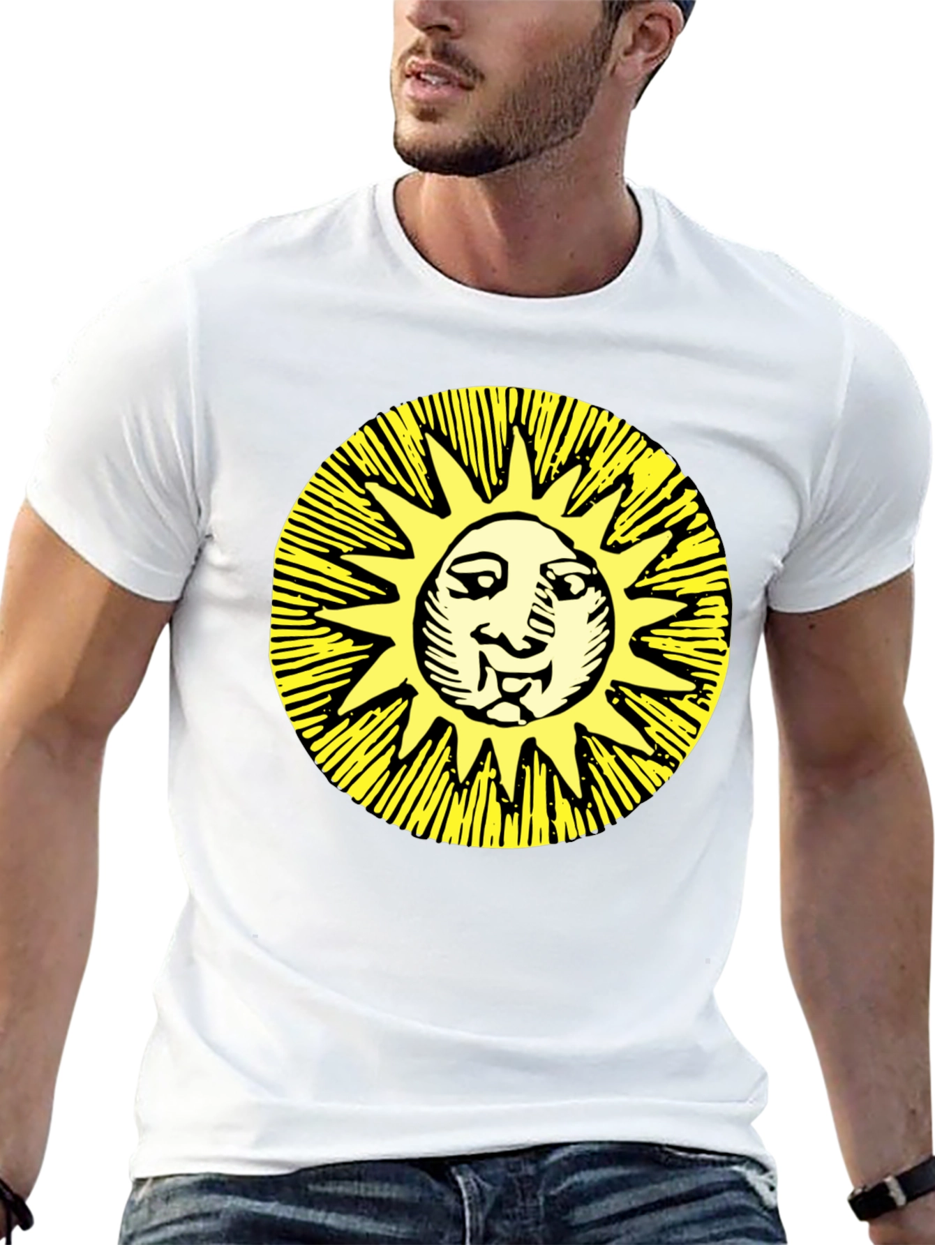 Camiseta Negra con Sol Amarillo Estampado