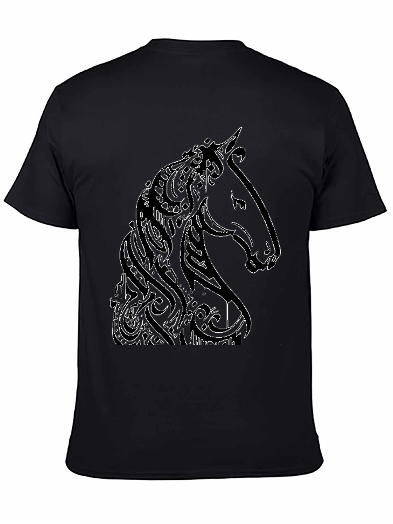 Camiseta Negra con Diseño de Caballo Abstracto