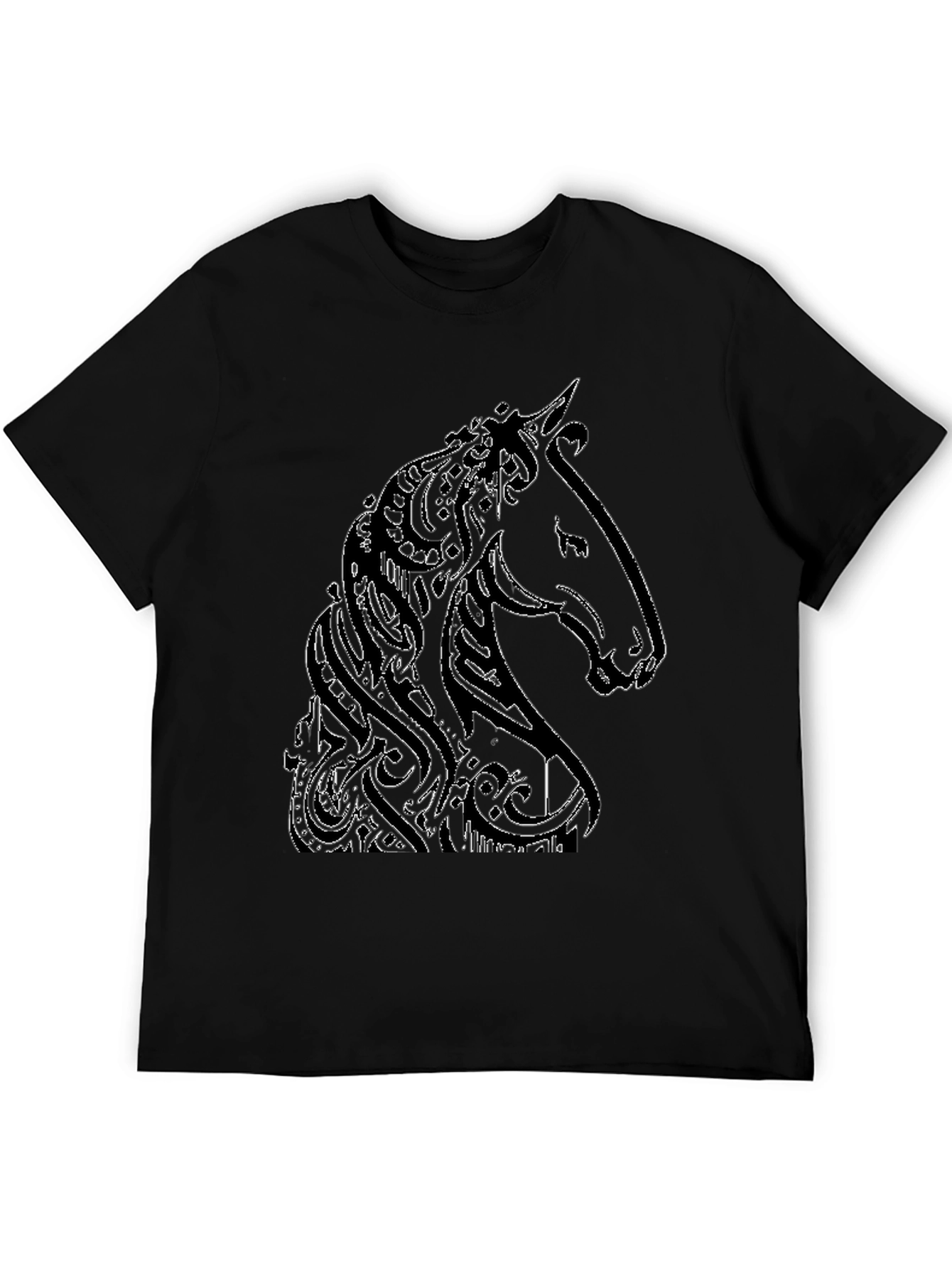 Camiseta Negra con Diseño de Caballo Abstracto