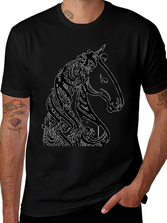 Camiseta Negra con Diseño de Caballo Abstracto
