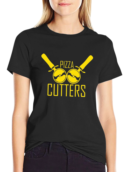 Camiseta Negra con Diseño Divertido de Cortadores de Pizza