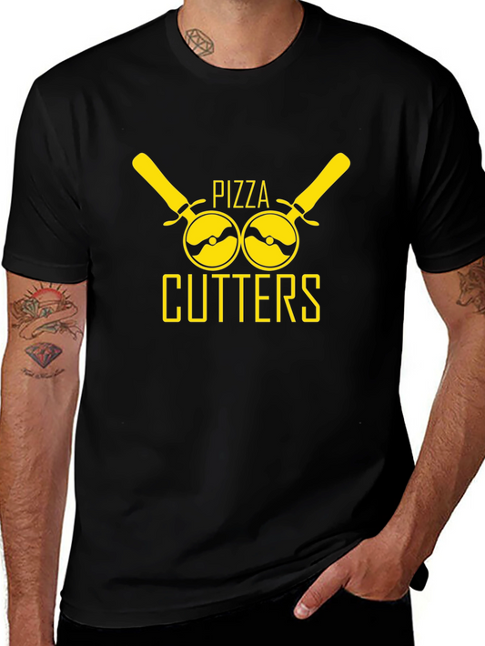 Camiseta Negra con Diseño Divertido de Cortadores de Pizza