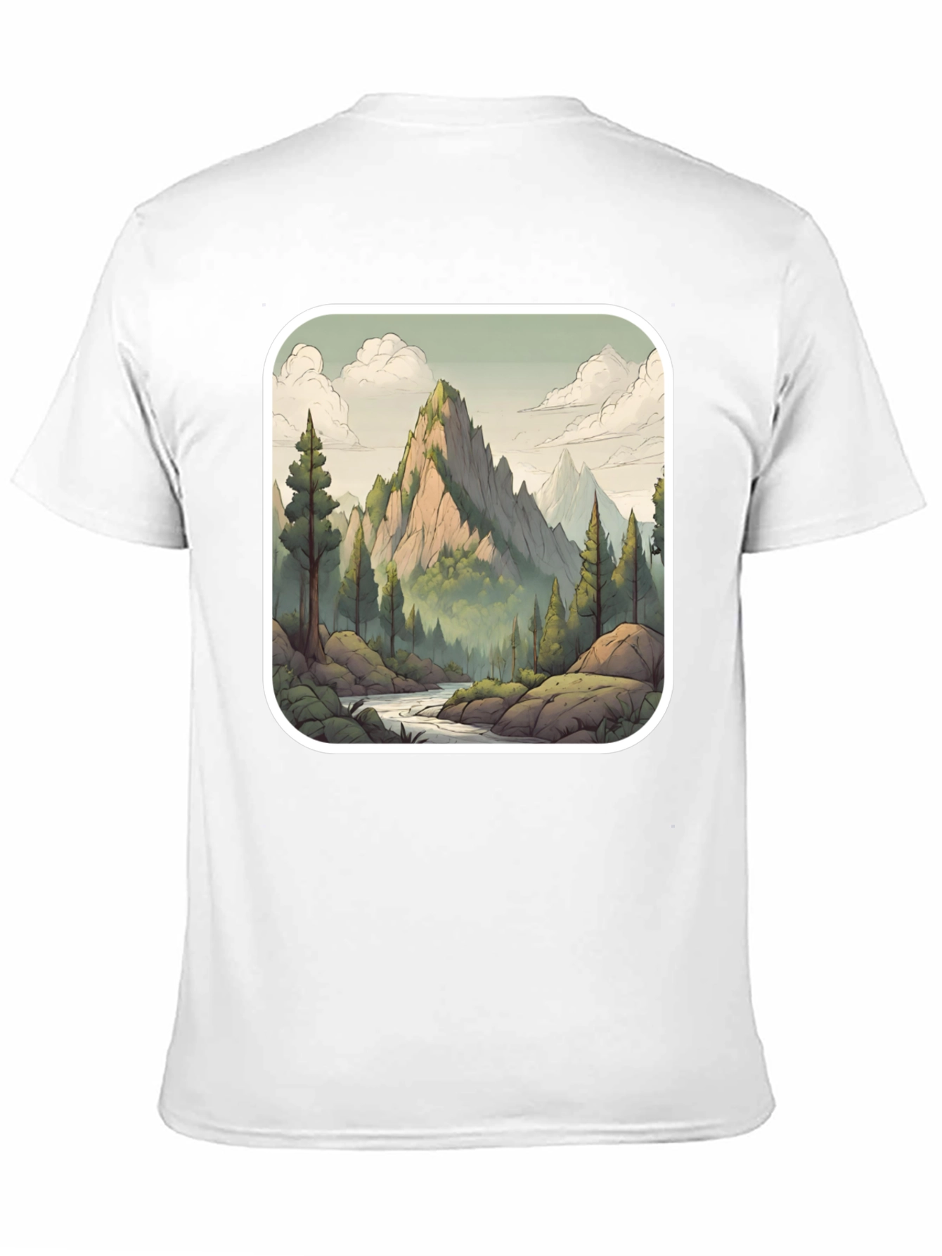 Camiseta Negra con Diseño de Montaña Escénica