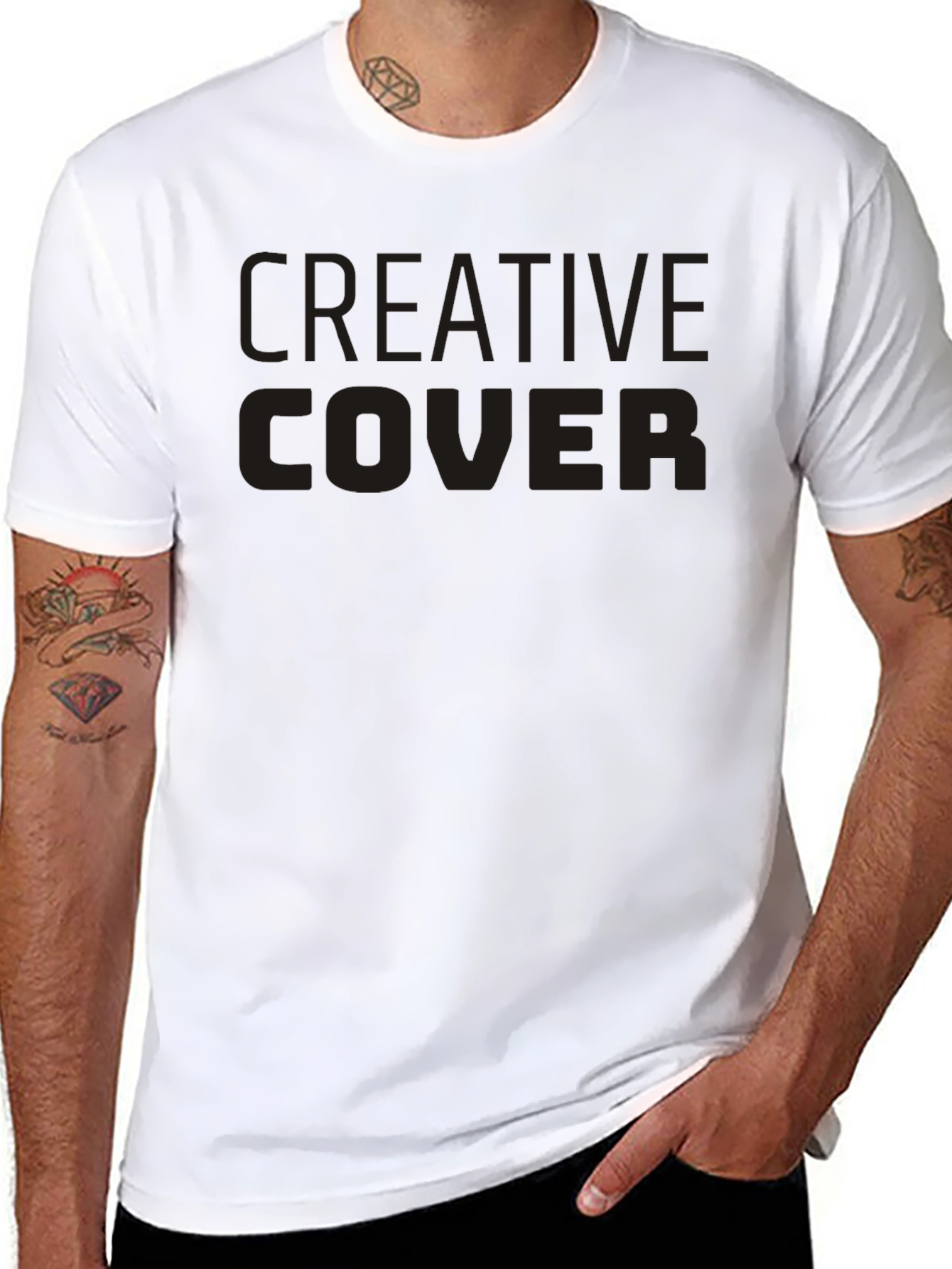 Camiseta Negra Creative Cover Algodón Cómoda Casual