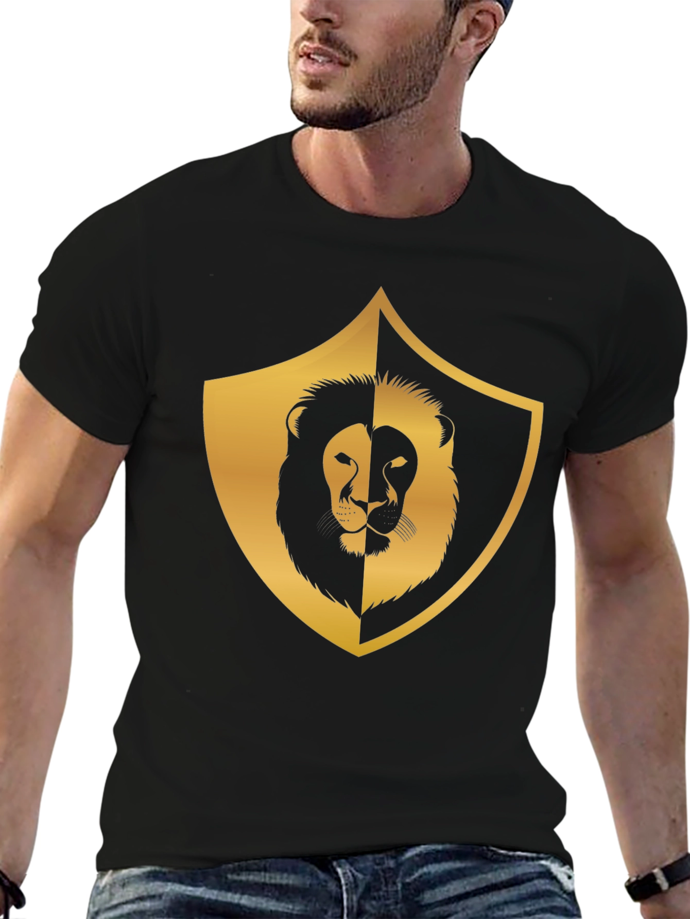 Camiseta Negra con Diseño de León Dorado