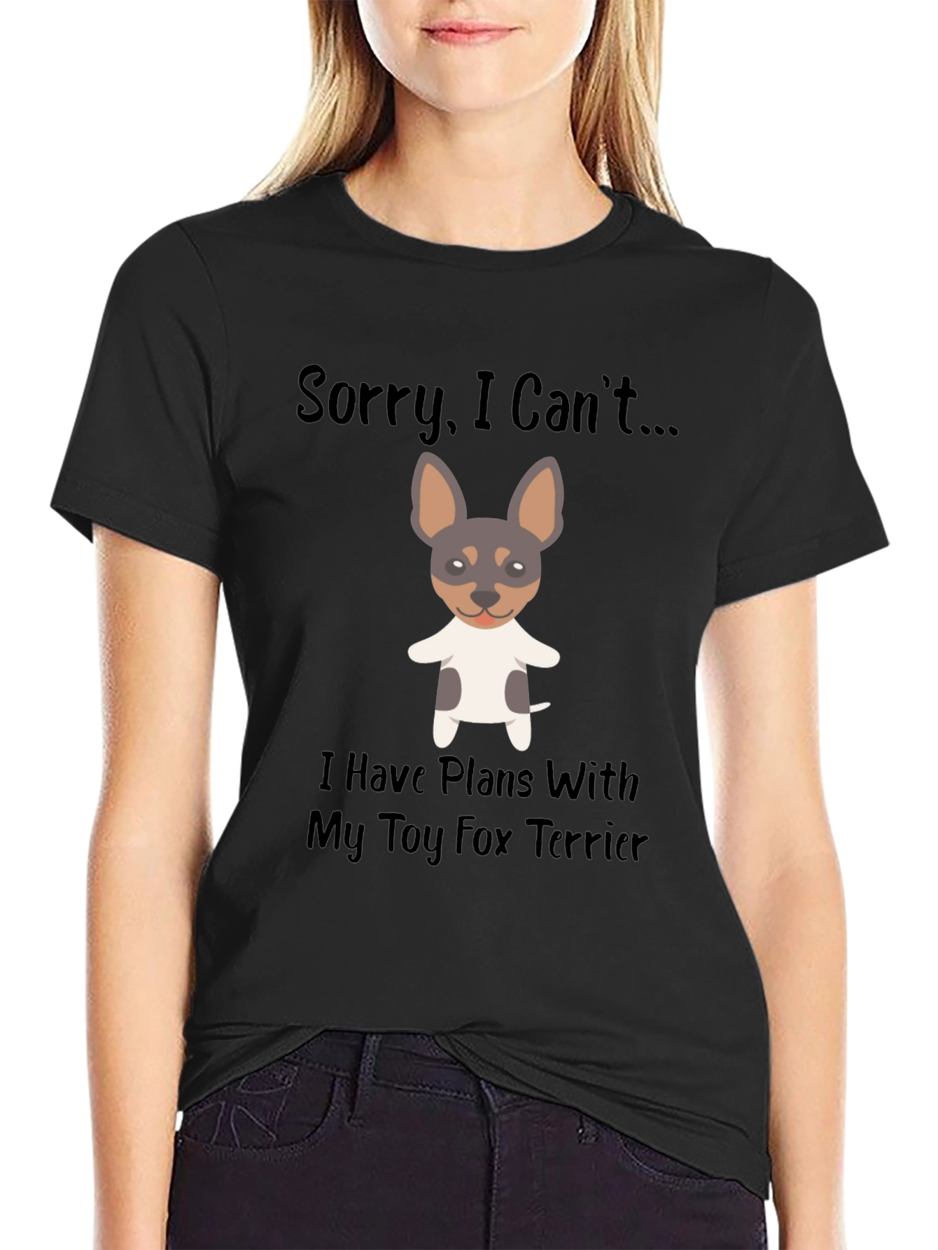 Camiseta Negra con Diseño de Toy Fox Terrier