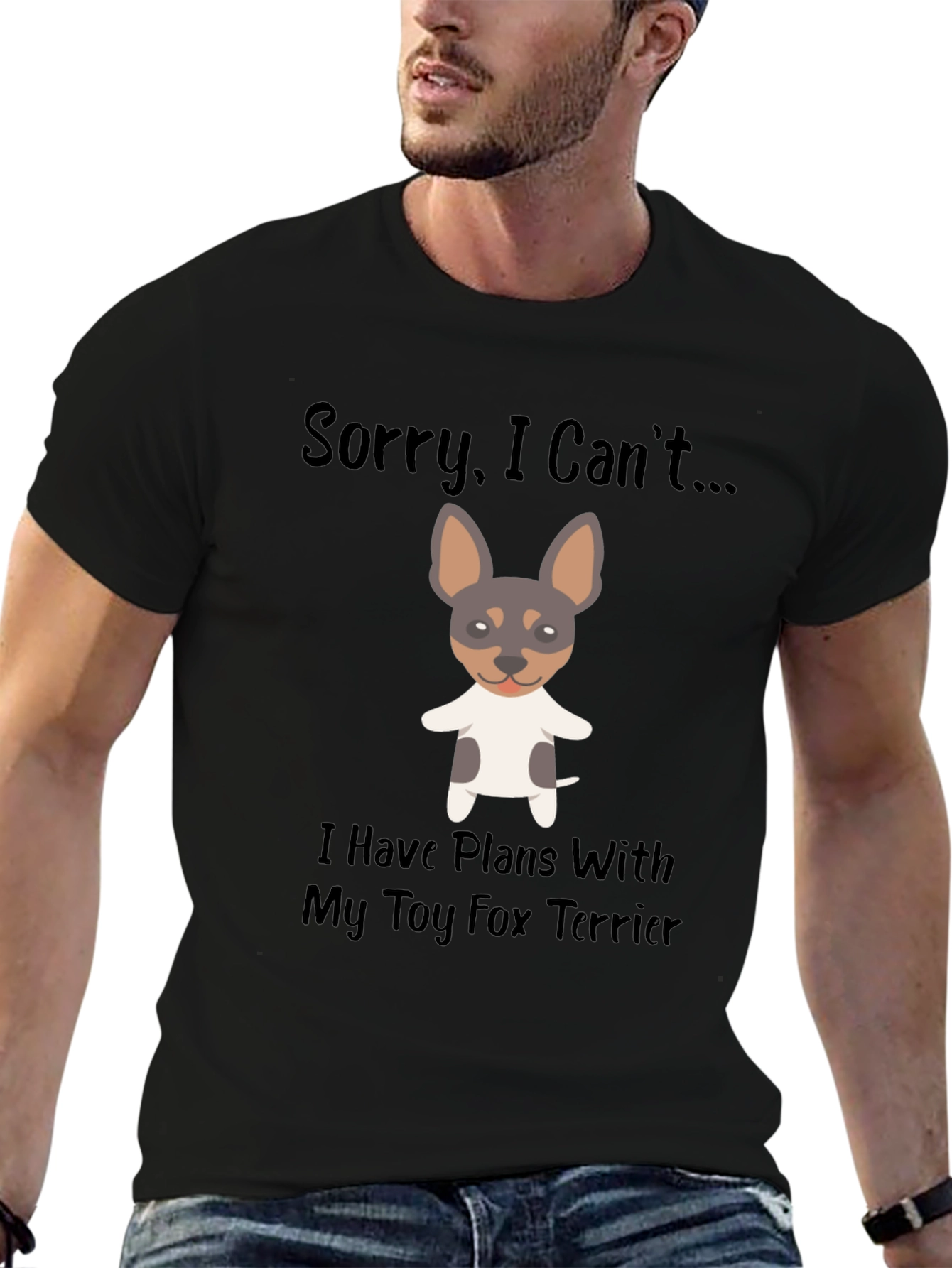 Camiseta Negra con Diseño de Toy Fox Terrier