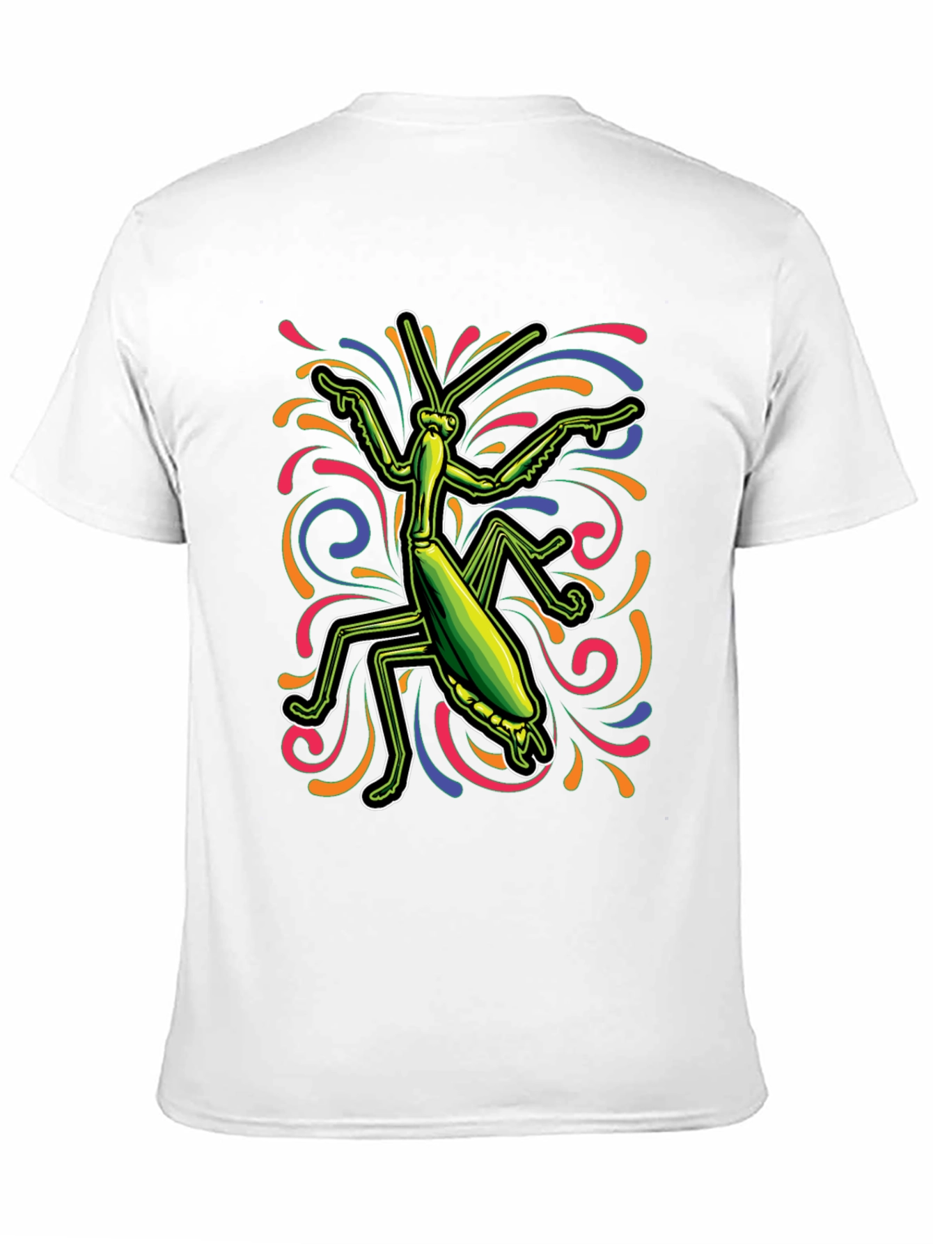 Camiseta Negra con Diseño de Mantis Religiosa Psicodélica