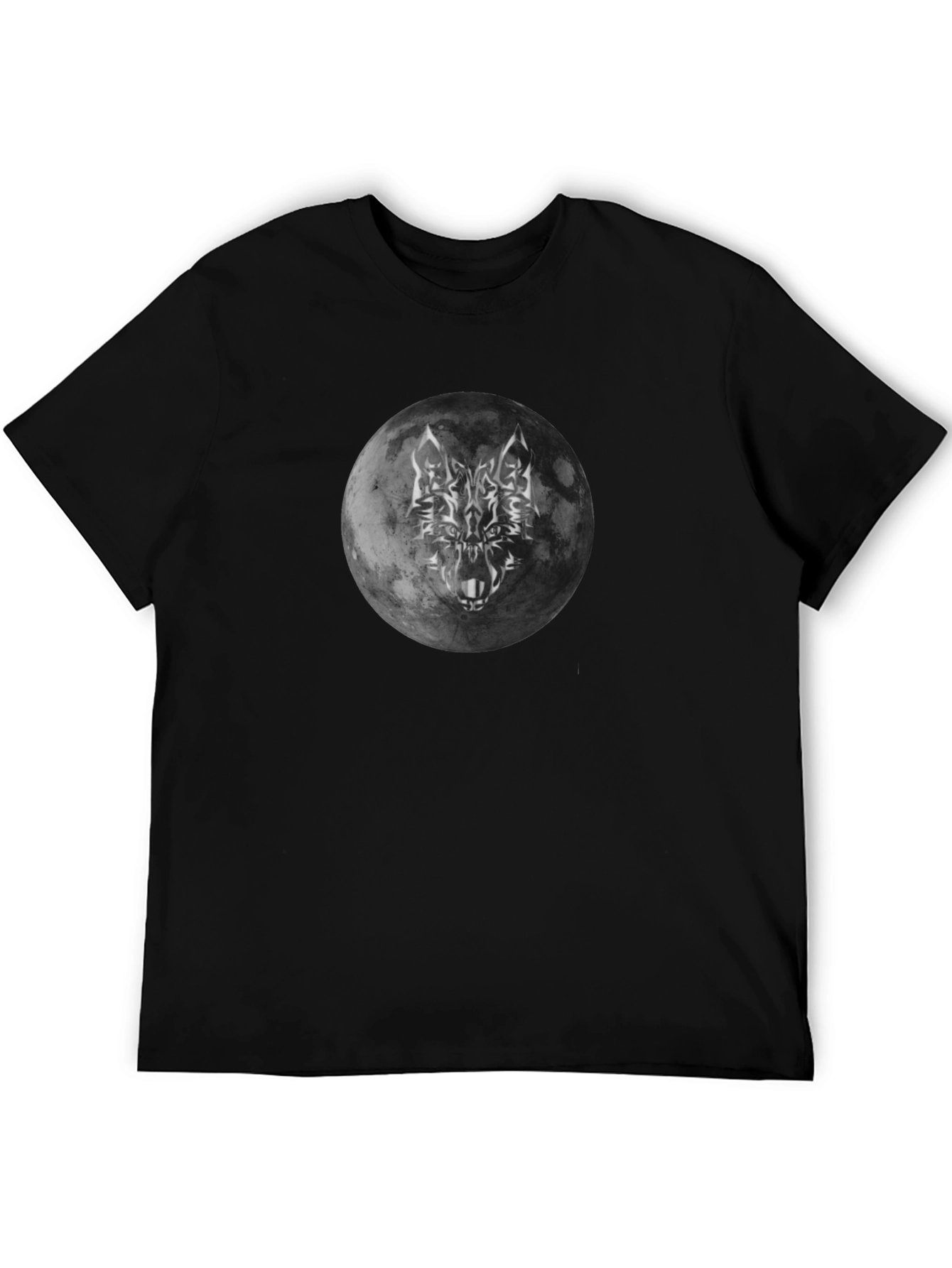 Camiseta Negra Luna Lobo Hombre Estilo Casual