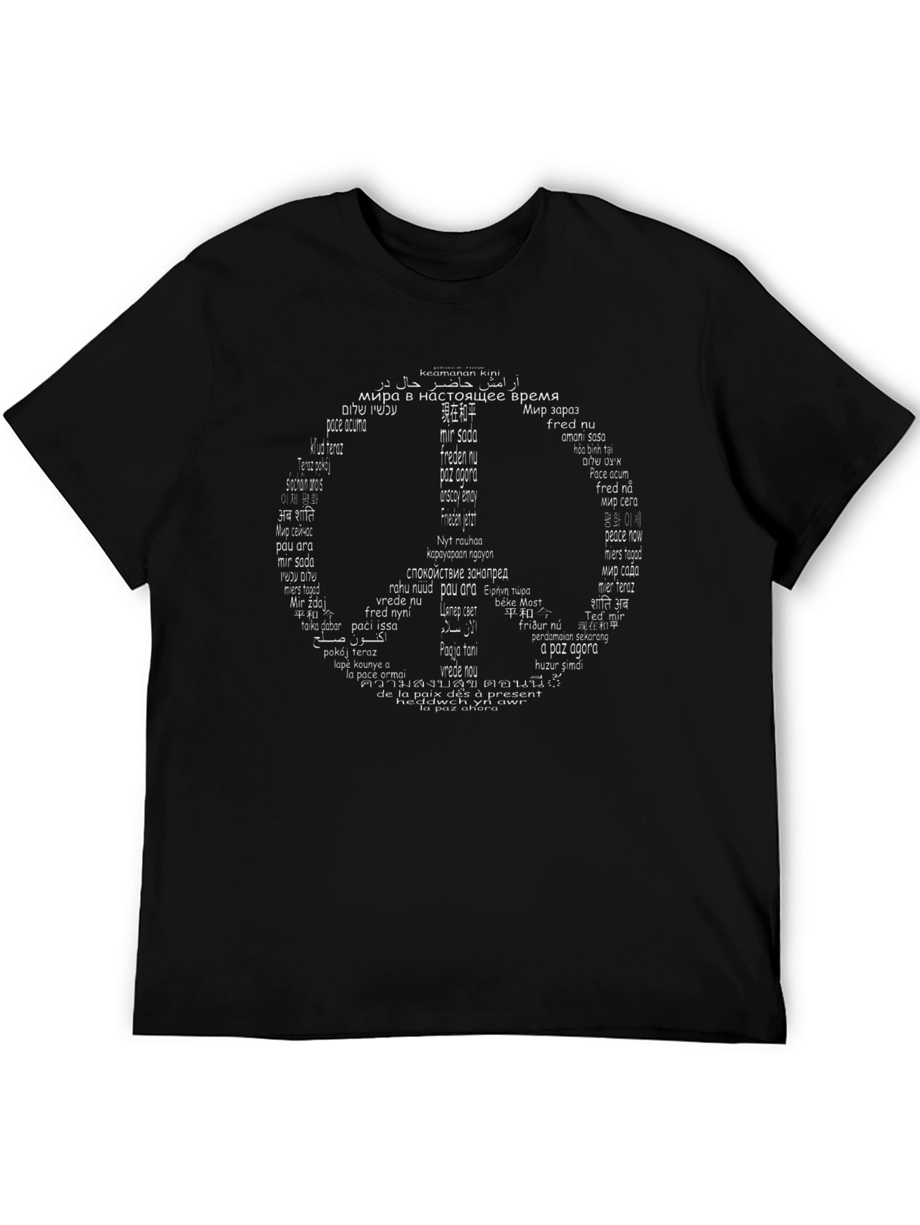 Camiseta Negra Peace Sign Idiomas