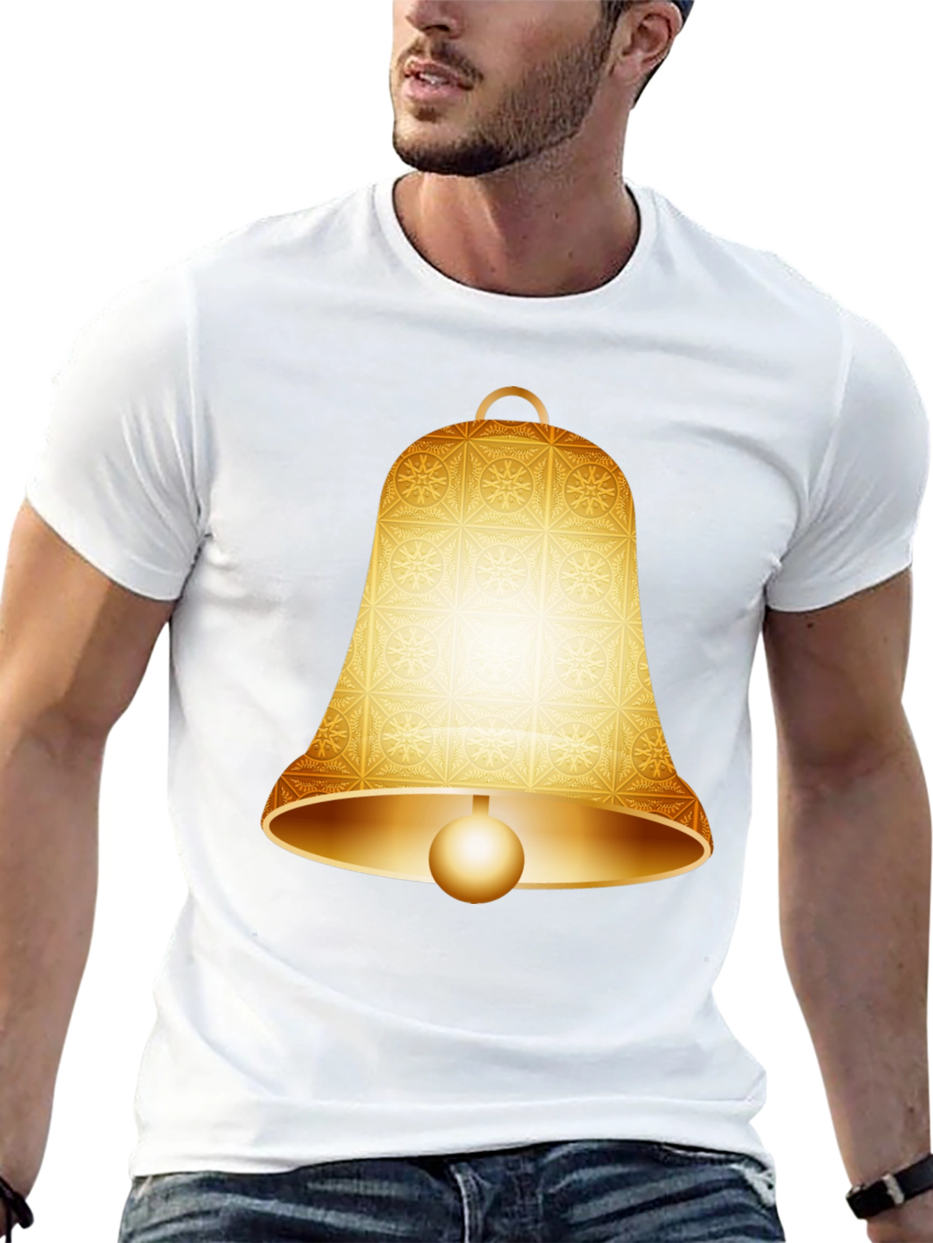 Camiseta Negra con Diseño de Campana Dorada