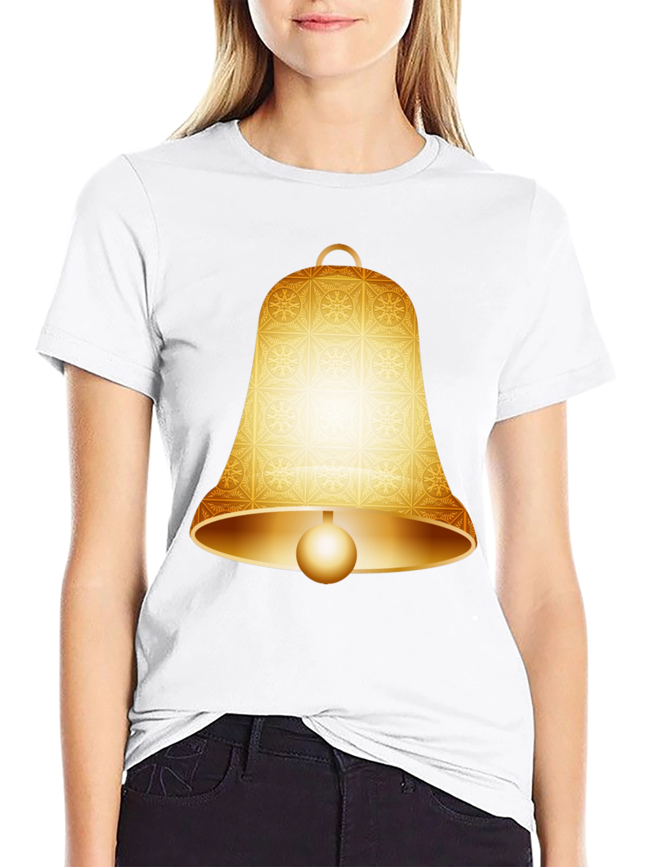 Camiseta Negra con Diseño de Campana Dorada
