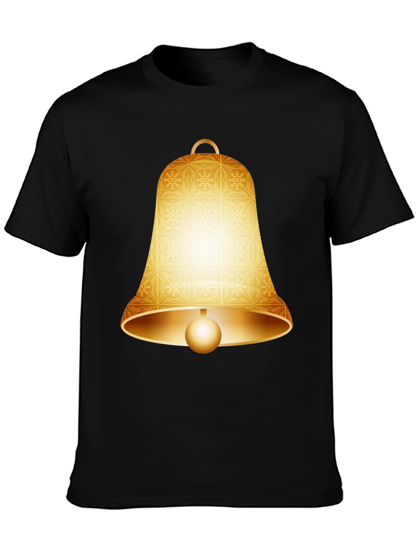 Camiseta Negra con Diseño de Campana Dorada