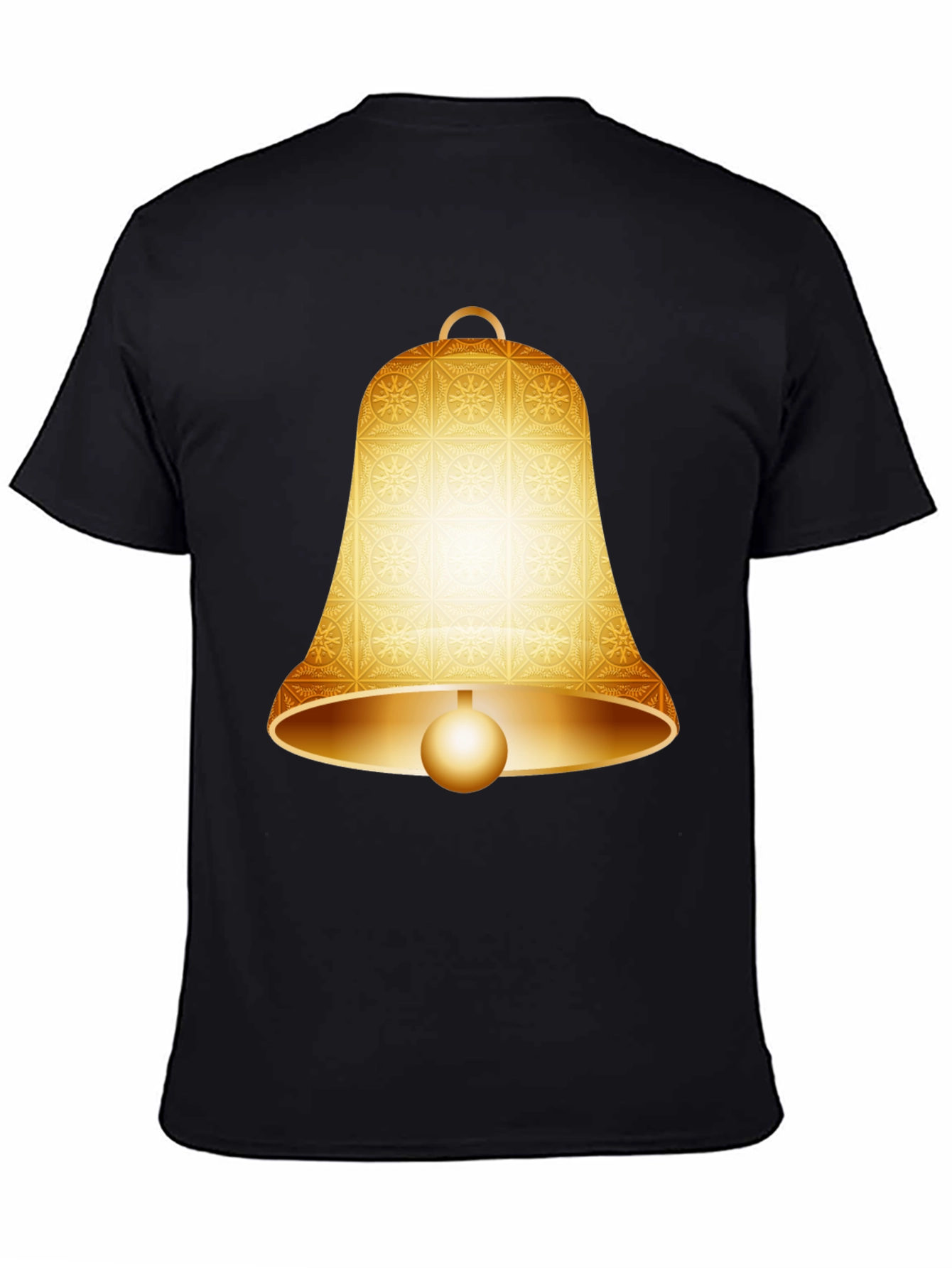Camiseta Negra con Diseño de Campana Dorada