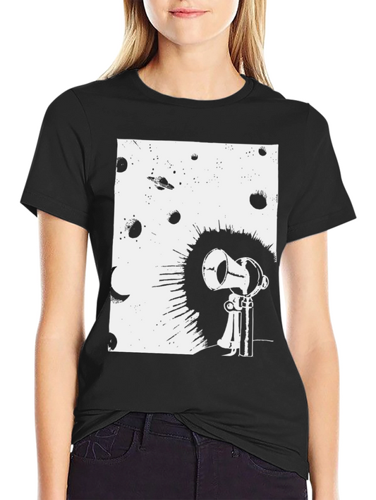 Camiseta Negra con Diseño Espacial Vintage