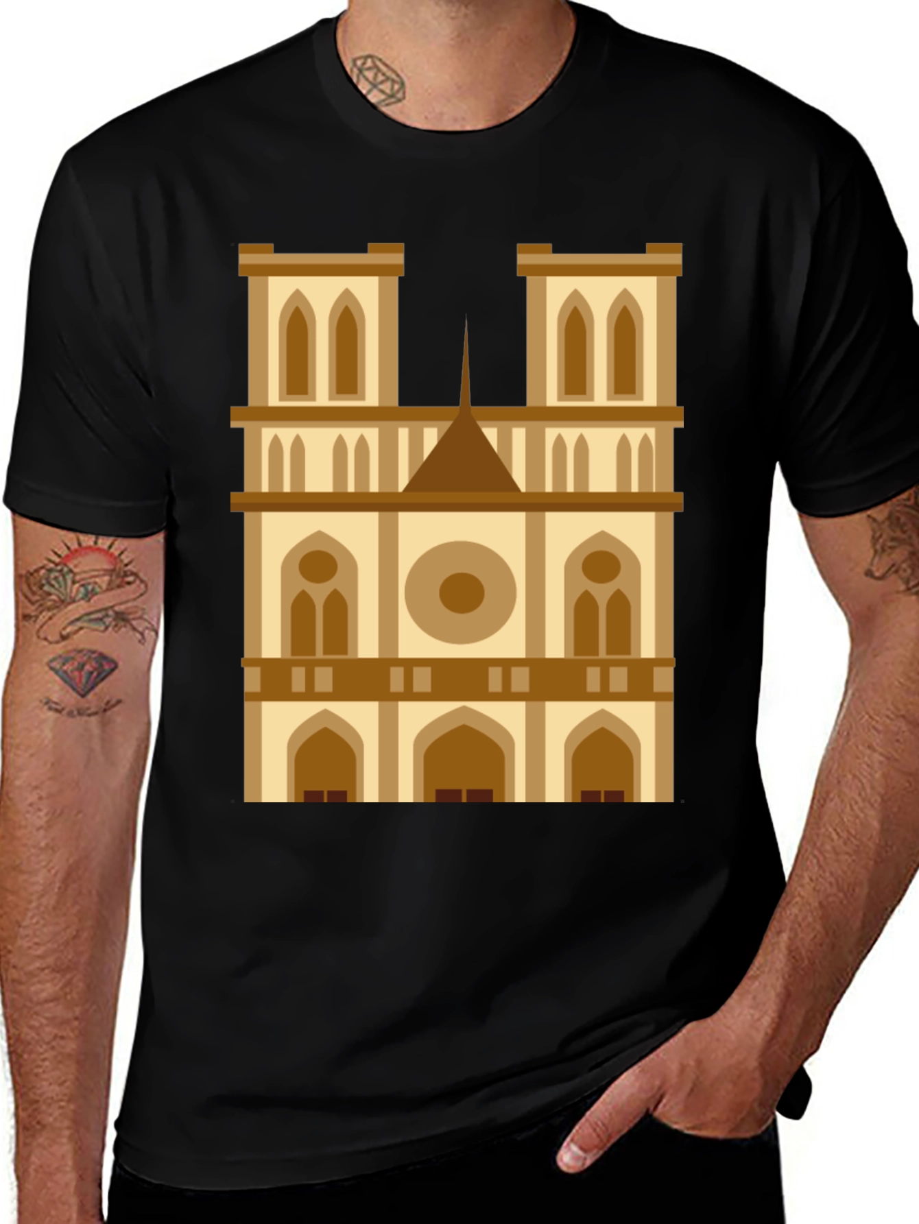 Camiseta Negra con Diseño de Catedral