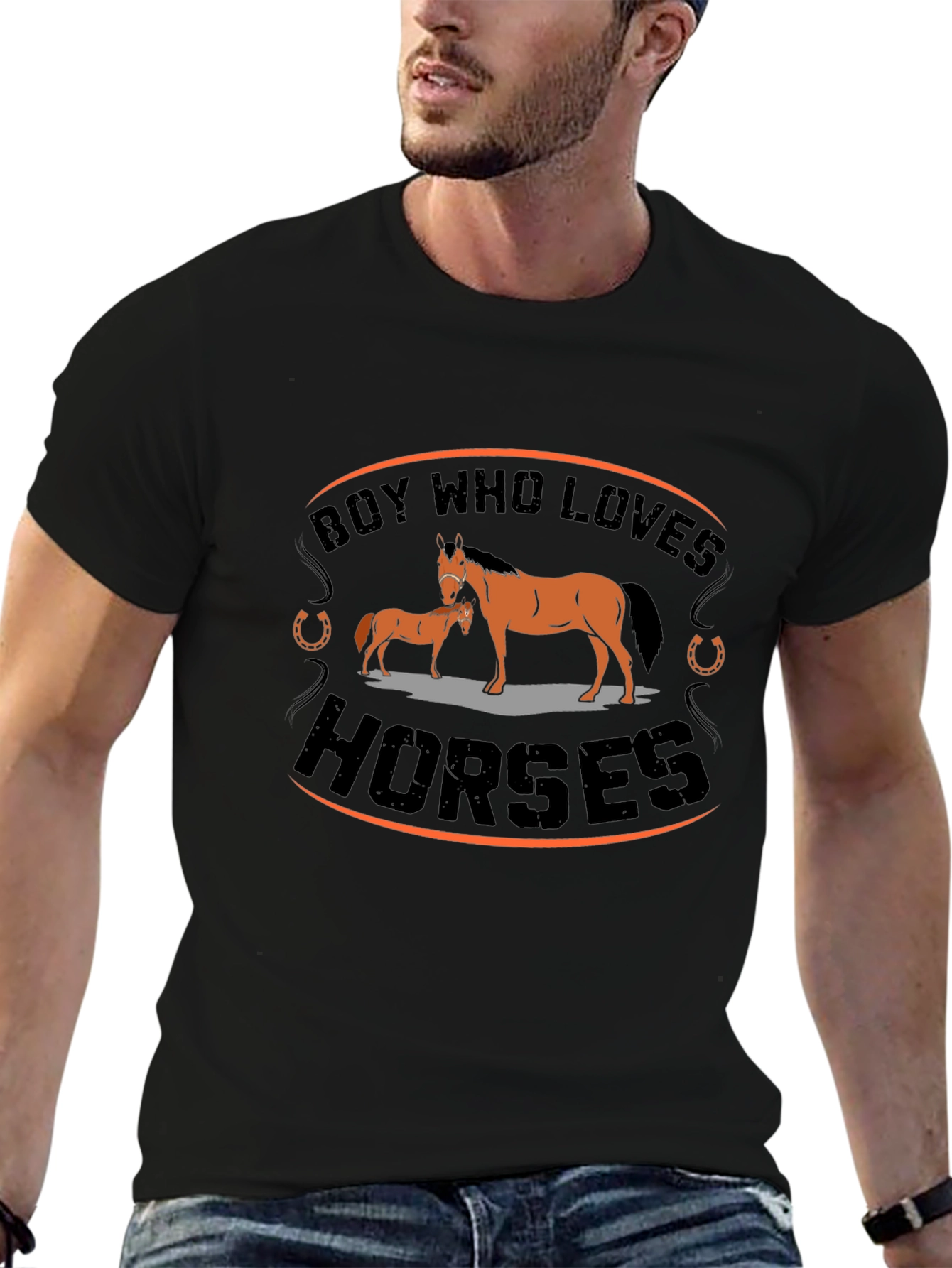 Camiseta Negra con Diseño de Caballos