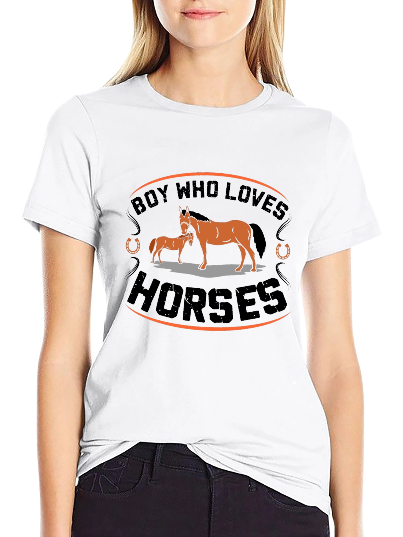 Camiseta Negra con Diseño de Caballos