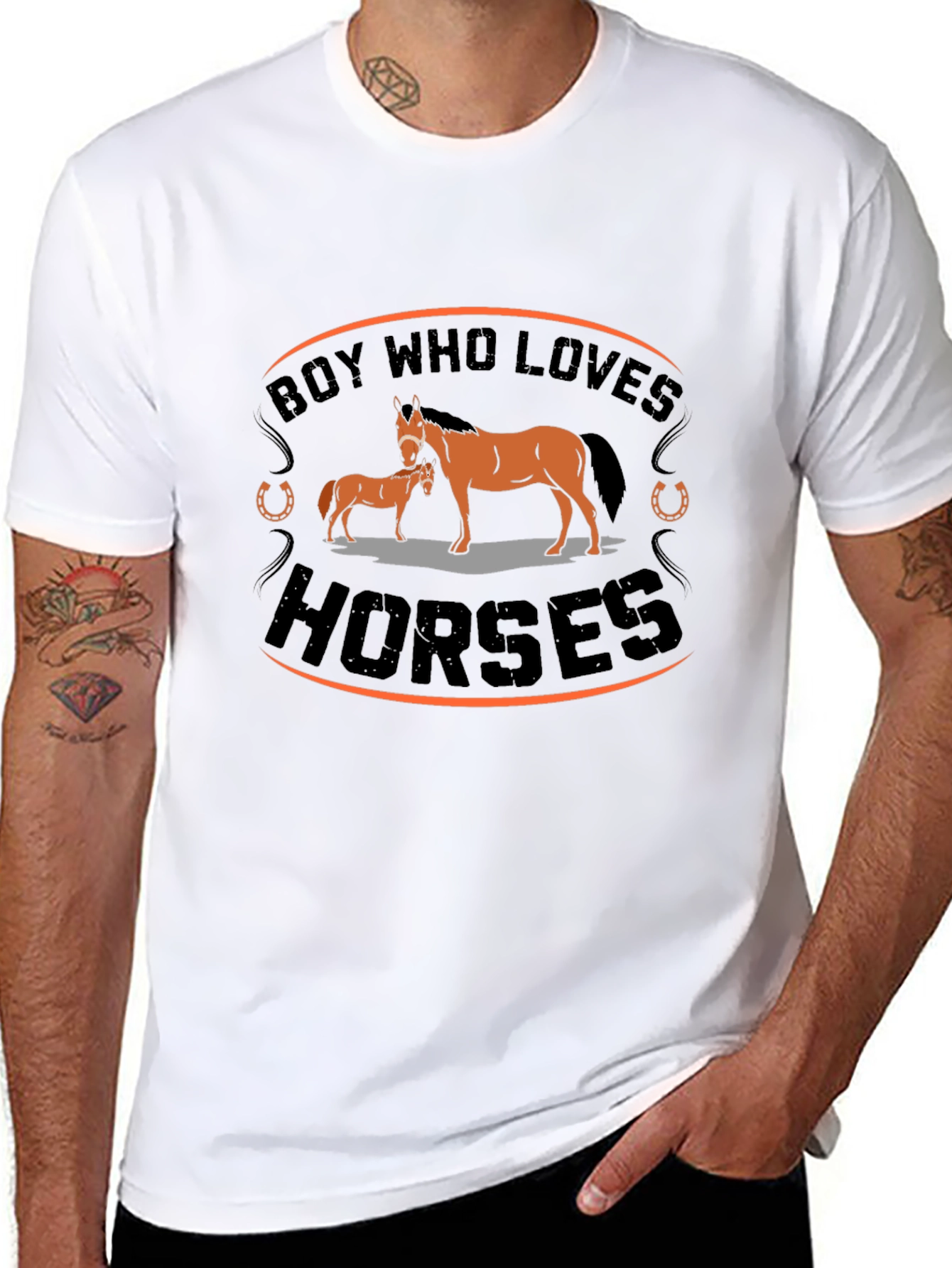 Camiseta Negra con Diseño de Caballos