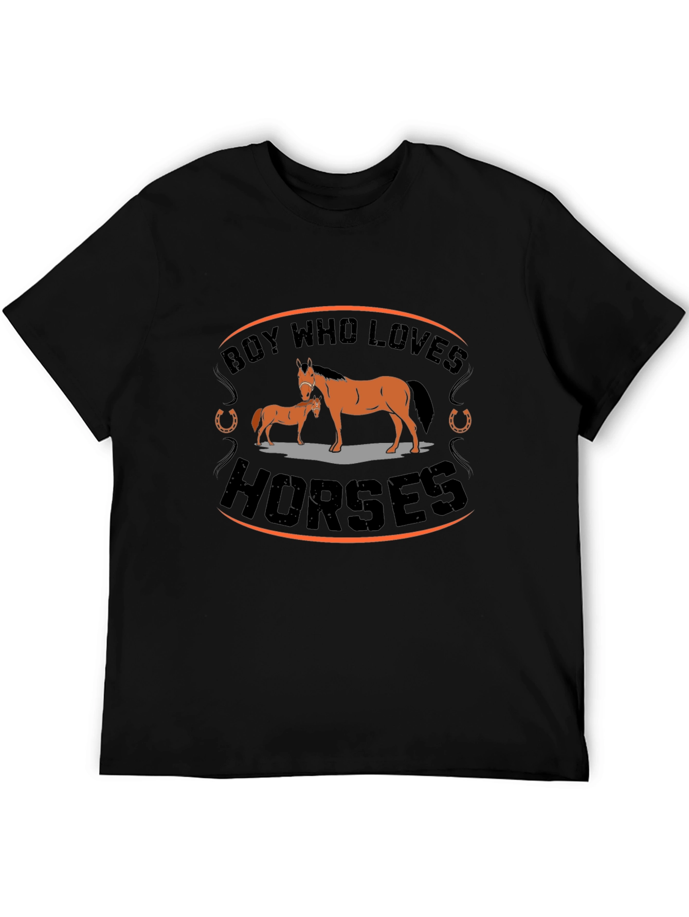 Camiseta Negra con Diseño de Caballos