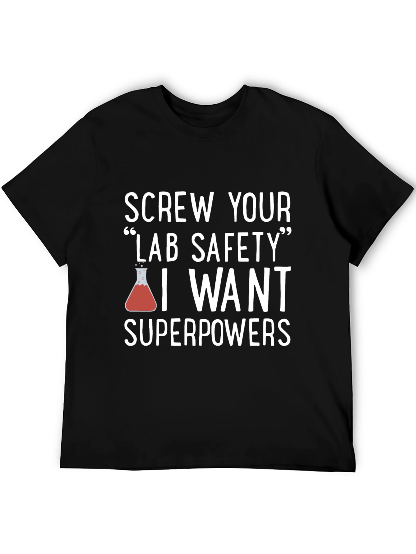 Camiseta Negra con Humor Científico Superpoderes