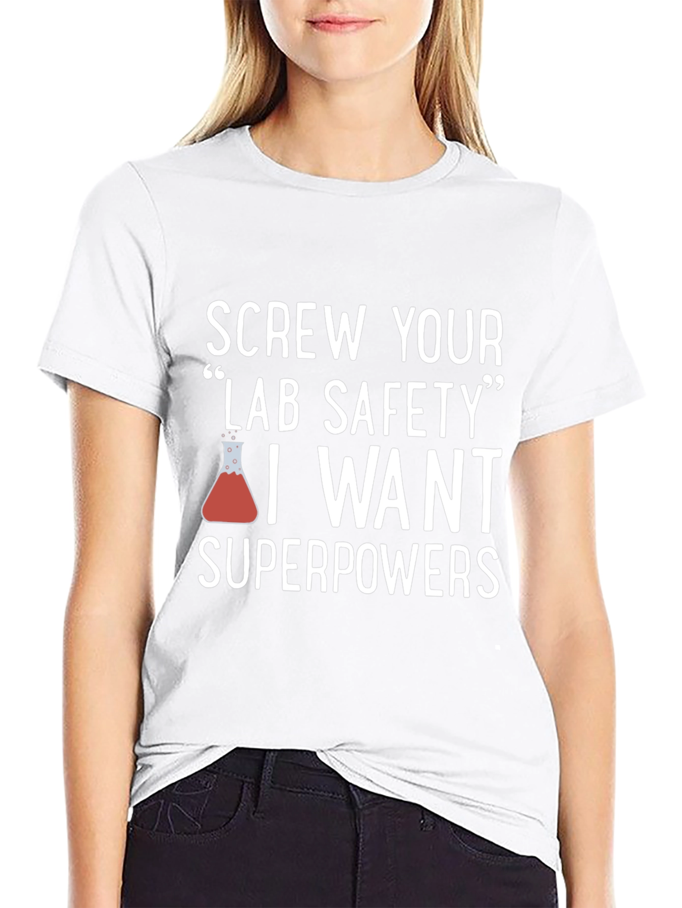 Camiseta Negra con Humor Científico Superpoderes