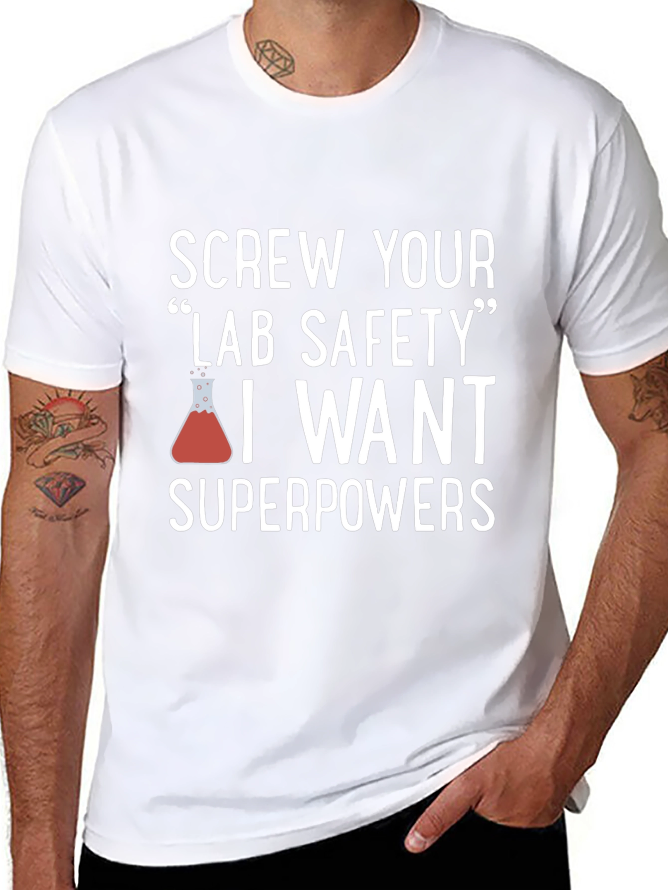 Camiseta Negra con Humor Científico Superpoderes
