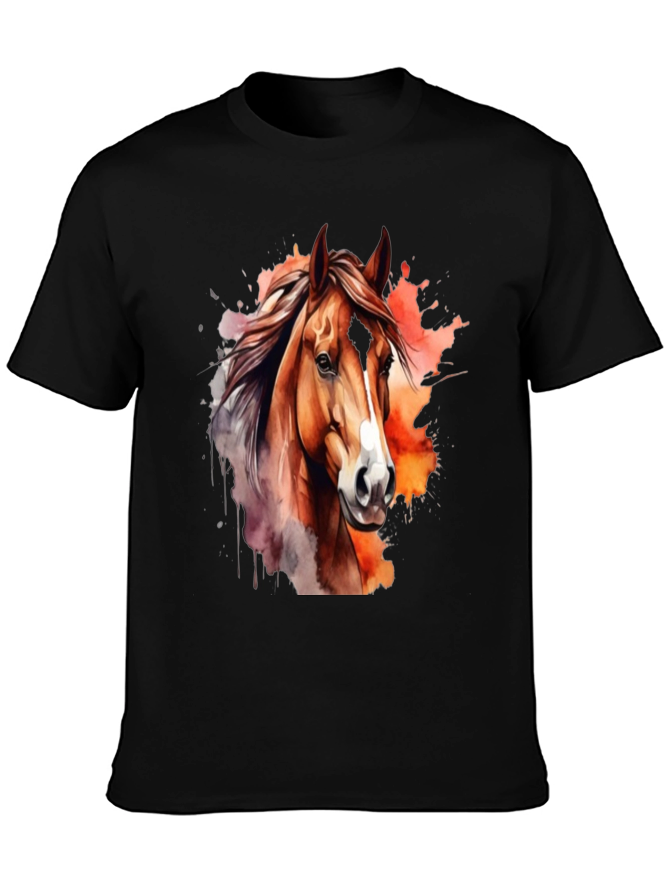 Camiseta Negra con Diseño de Caballo Acuarela