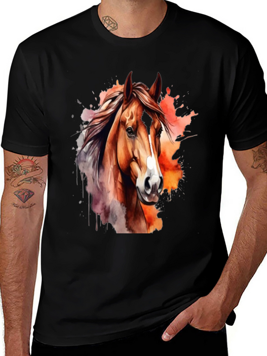 Camiseta Negra con Diseño de Caballo Acuarela