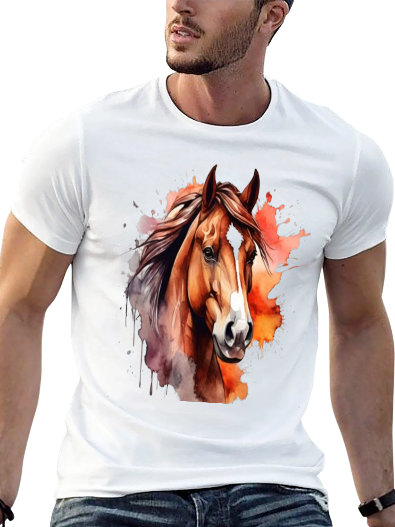 Camiseta Negra con Diseño de Caballo Acuarela