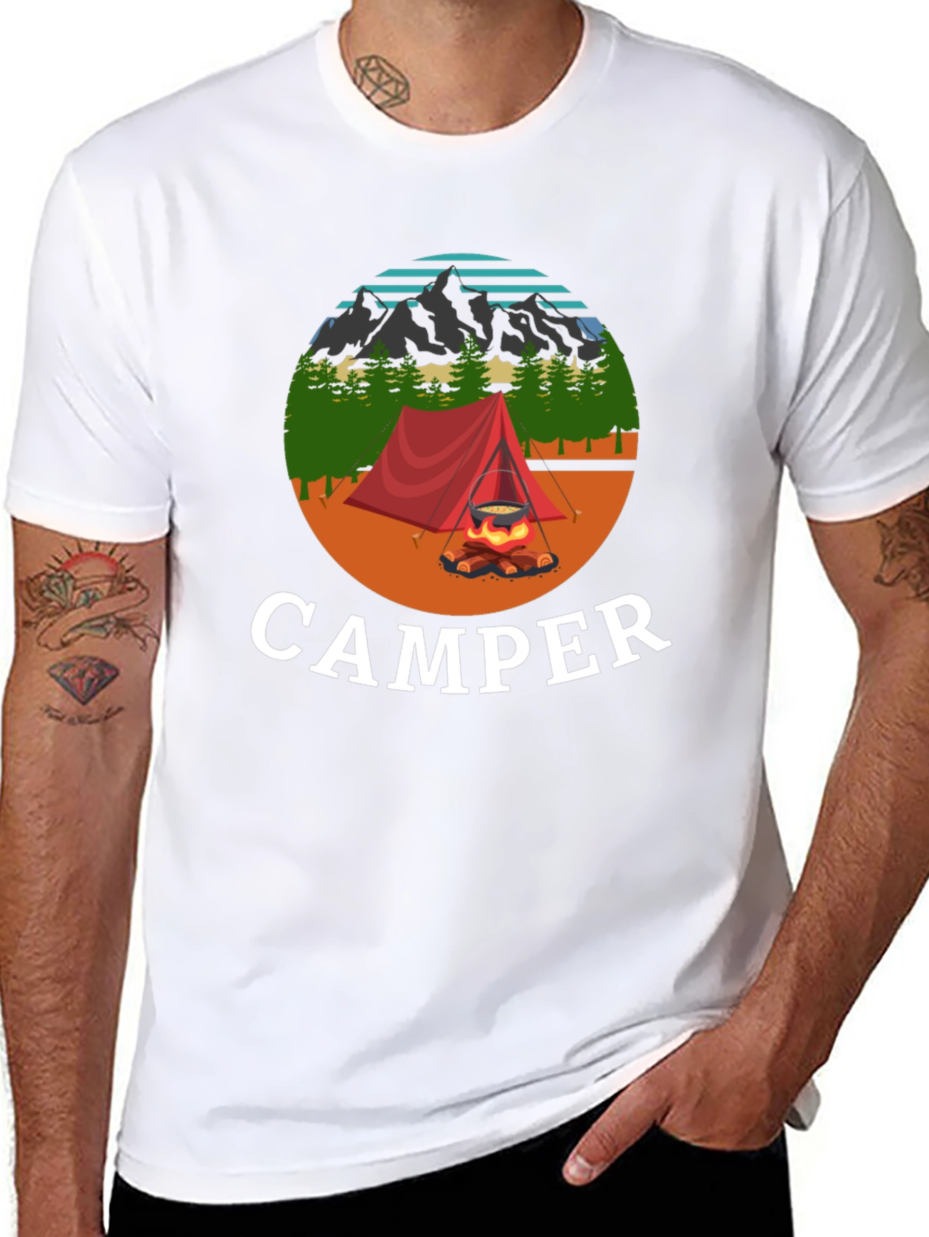 Camiseta Negra con Diseño de Camping para Hombre
