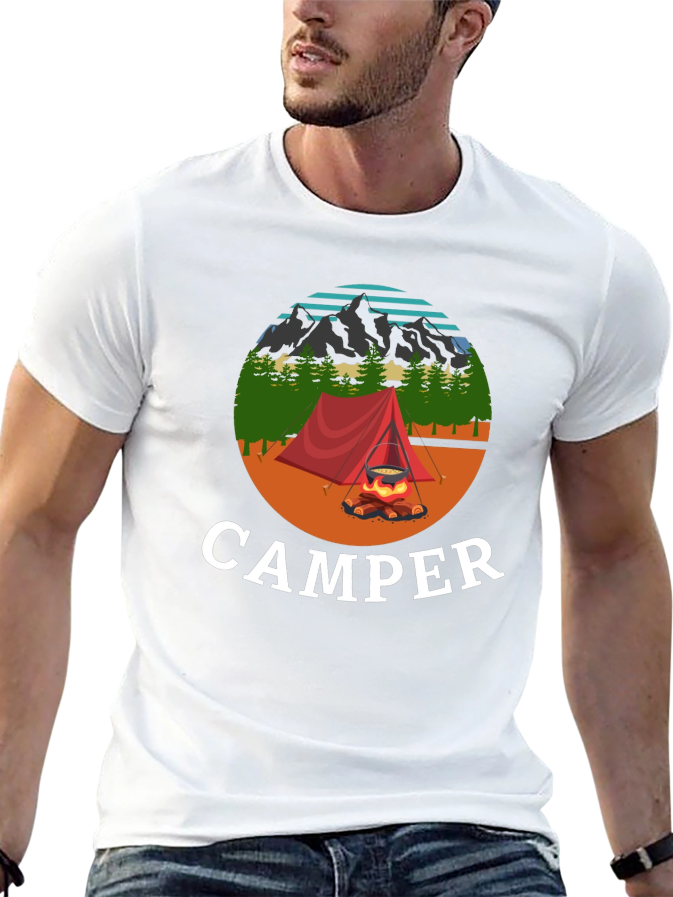 Camiseta Negra con Diseño de Camping para Hombre