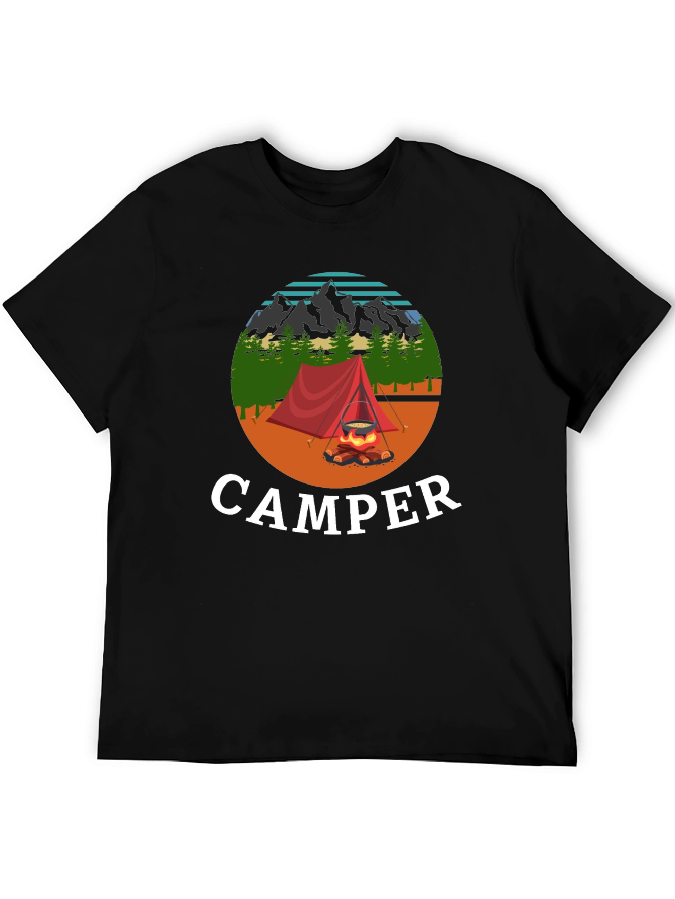 Camiseta Negra con Diseño de Camping para Hombre