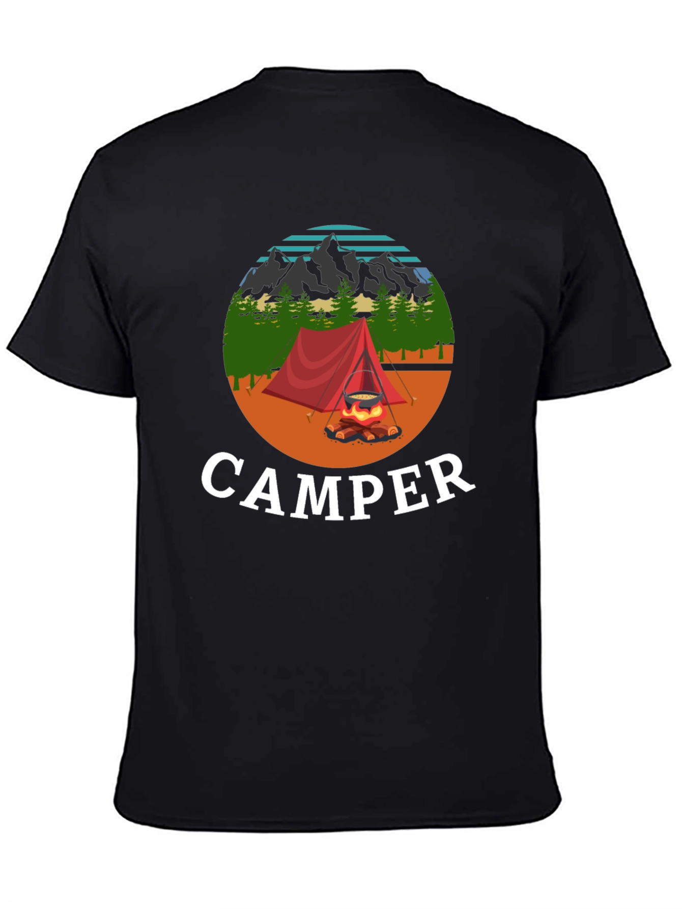Camiseta Negra con Diseño de Camping para Hombre