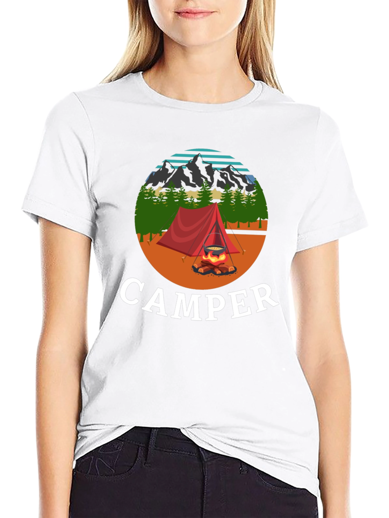 Camiseta Negra con Diseño de Camping para Hombre