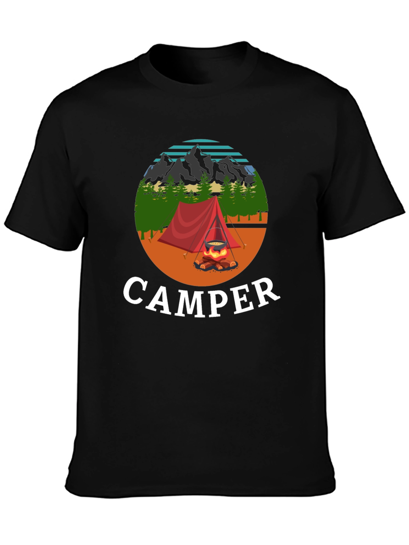 Camiseta Negra con Diseño de Camping para Hombre