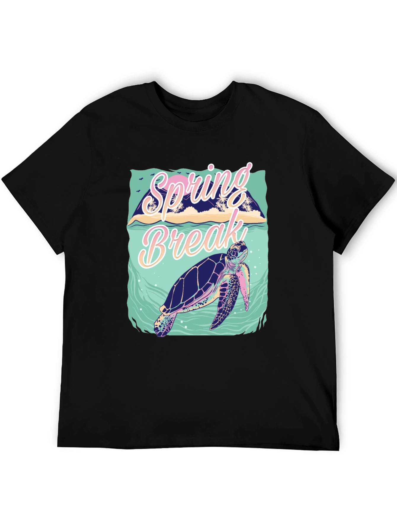 Camiseta Negra Estampada Spring Break Tortuga Marina